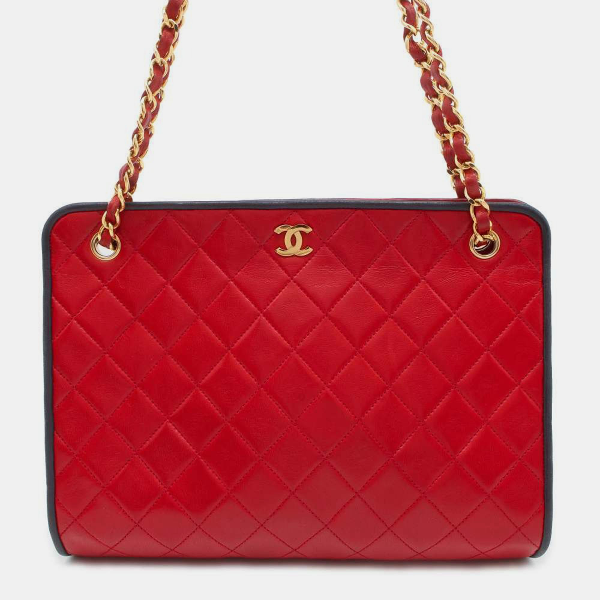 

Chanel Red/Navy Lambskin Matelasse Chain Shoulder Bag, Navy blue