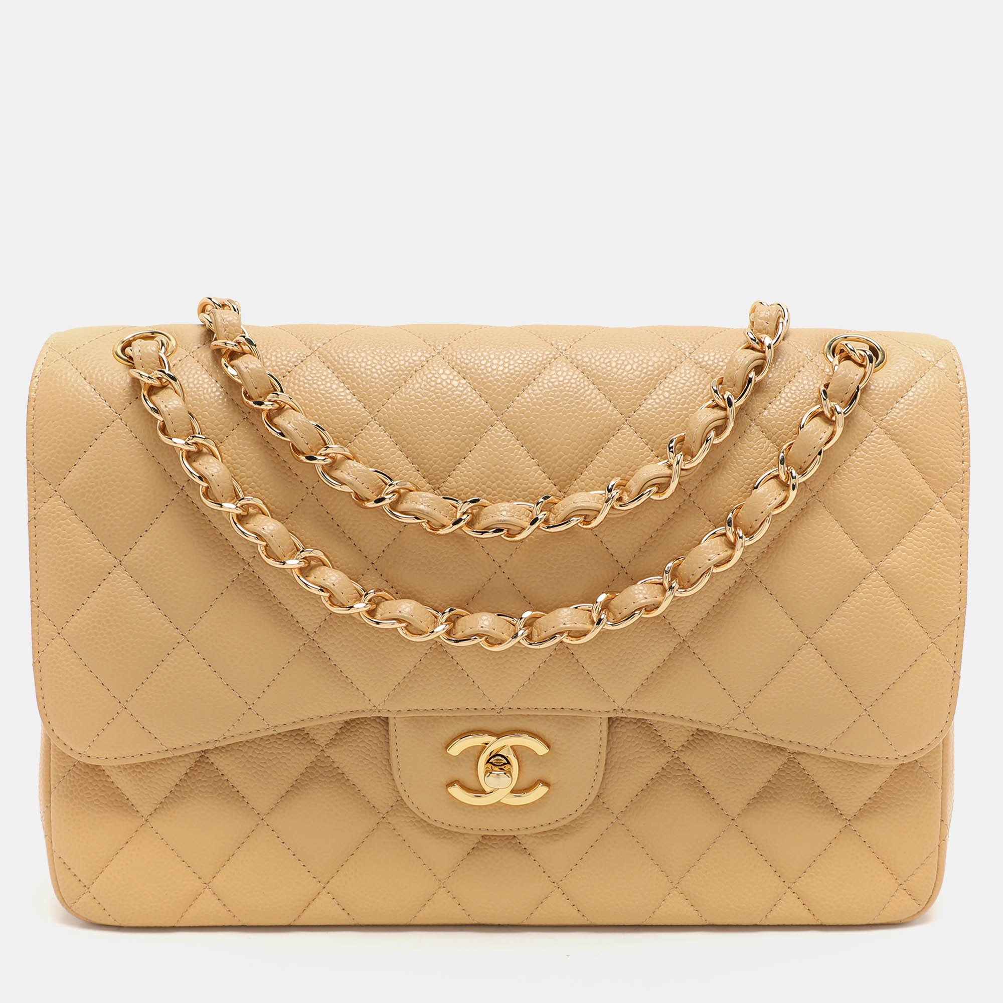 

Chanel Beige Quilted Caviar Leather Jumbo Classic Double Flap Bag