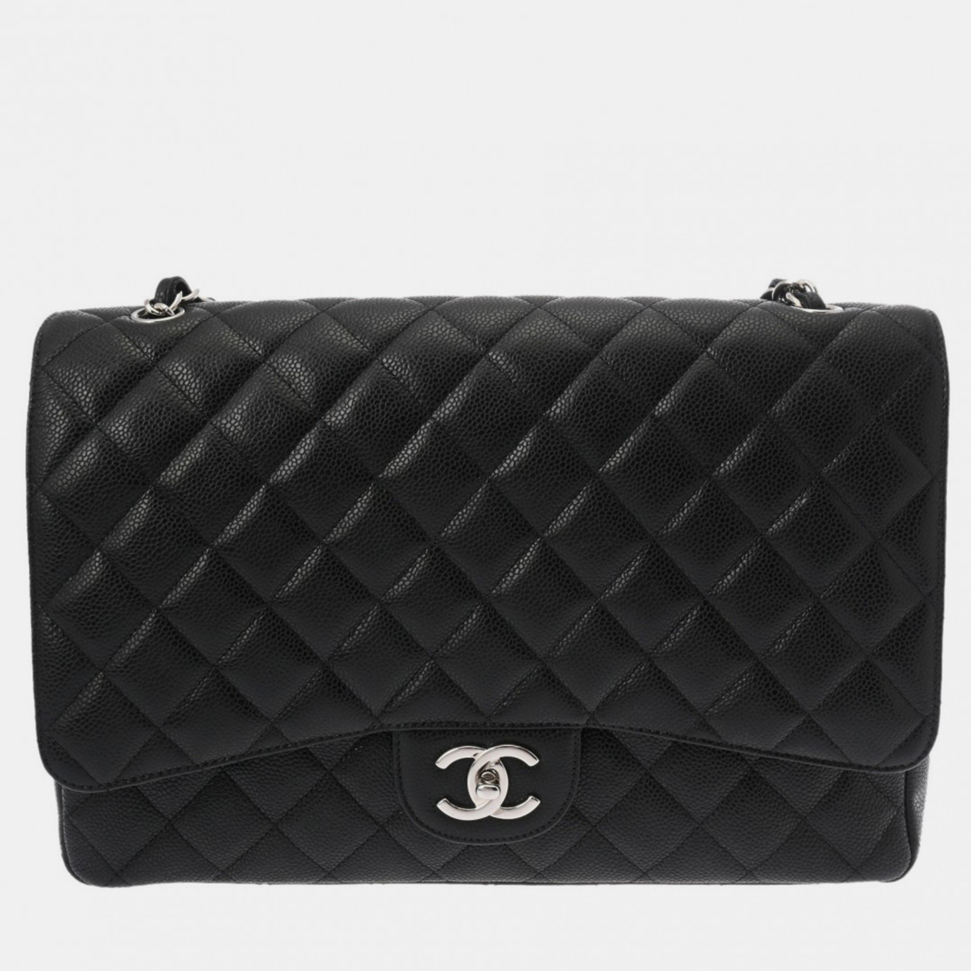 

Chanel Matelasse W-Flap  Black Caviar Skin Chain Shoulder Bag