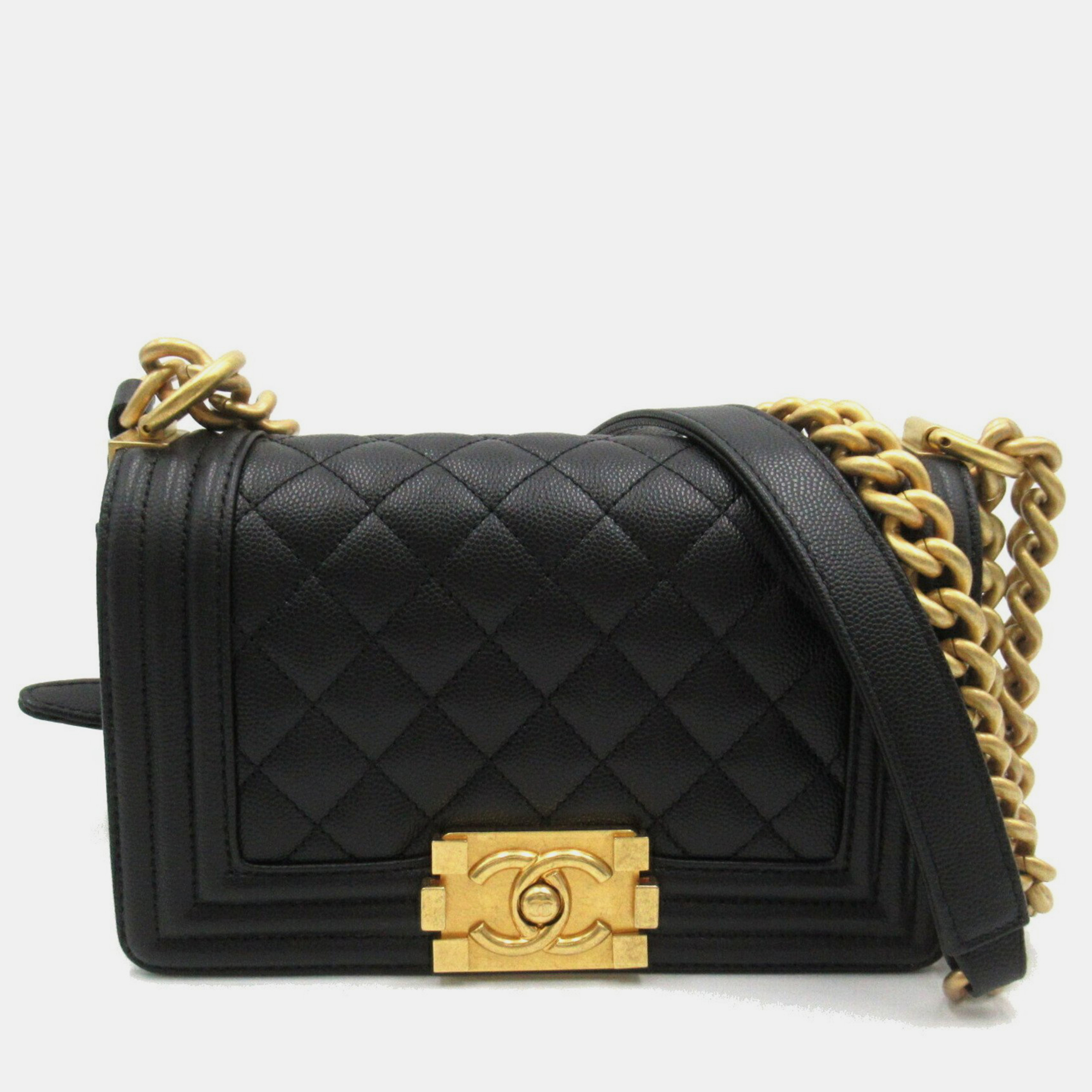 

Chanel Boy Caviar Skin (Grained Calf) Black Chain Shoulder Bag