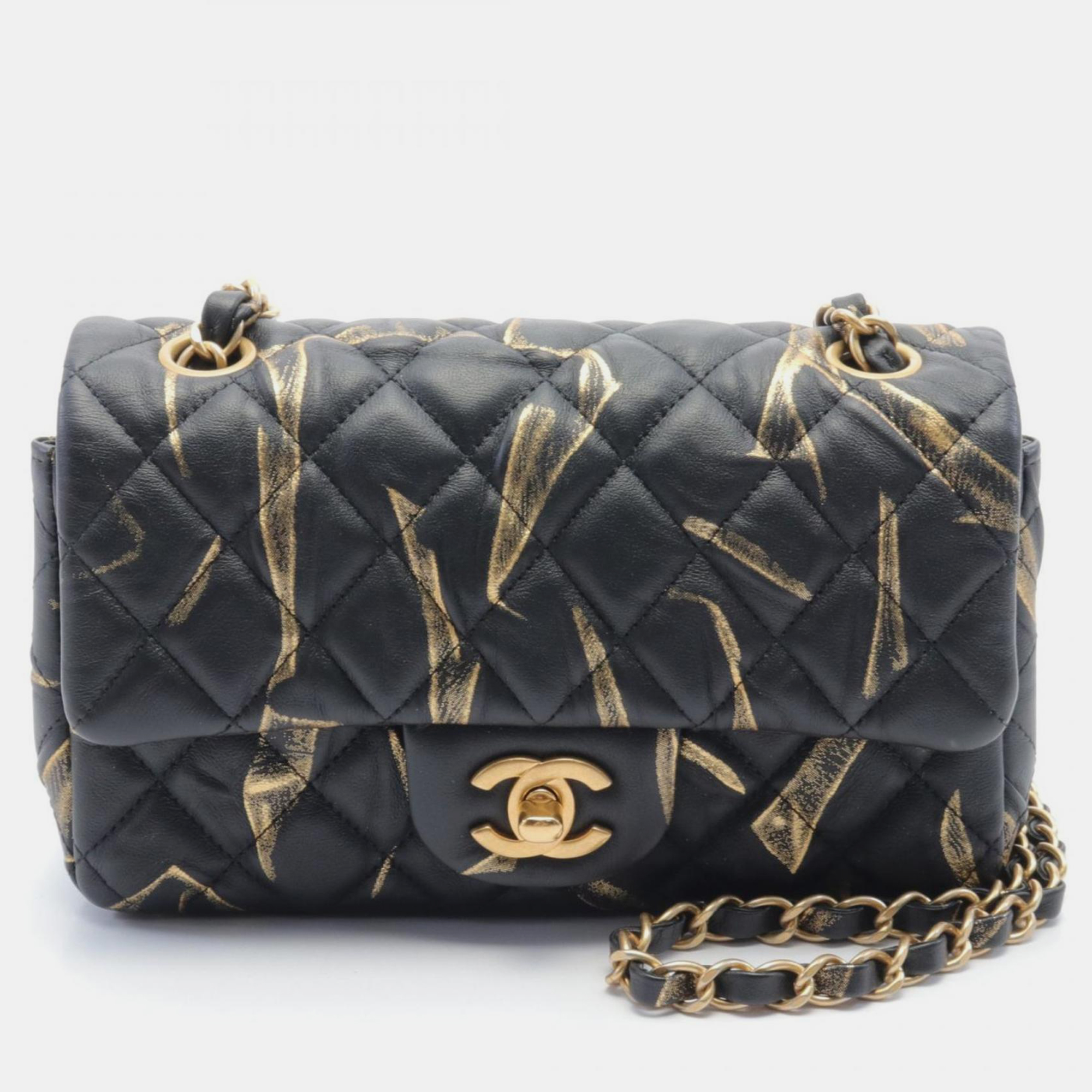 

Chanel Leather Black Gold Matelasse 20 Shoulder Bag