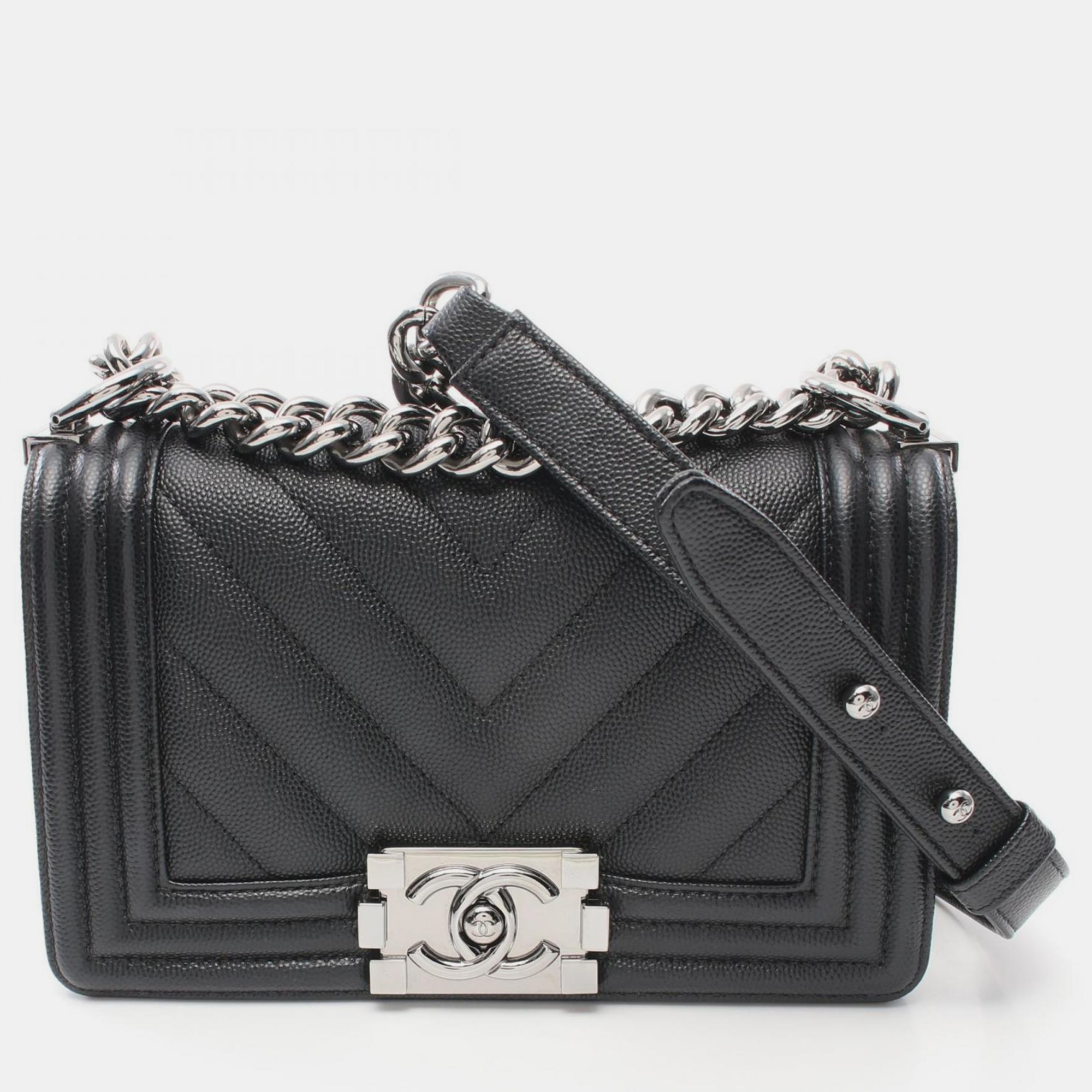 

Chanel Boy Small Chevron V-Stitch Caviar Skin (Grained Calf) Black Shoulder Bag