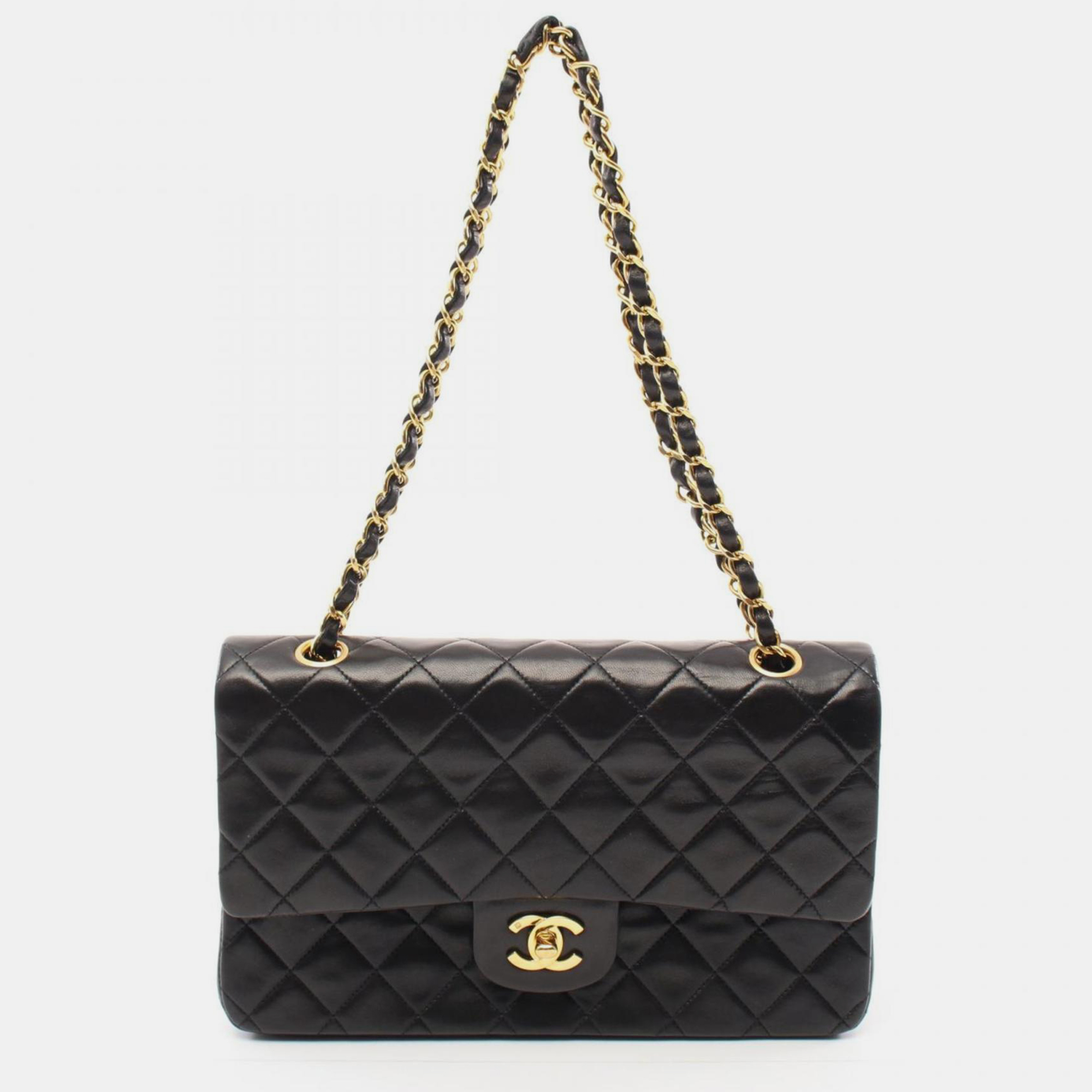 

Chanel Black Lambskin Matelasse Double Flap Shoulder Bag