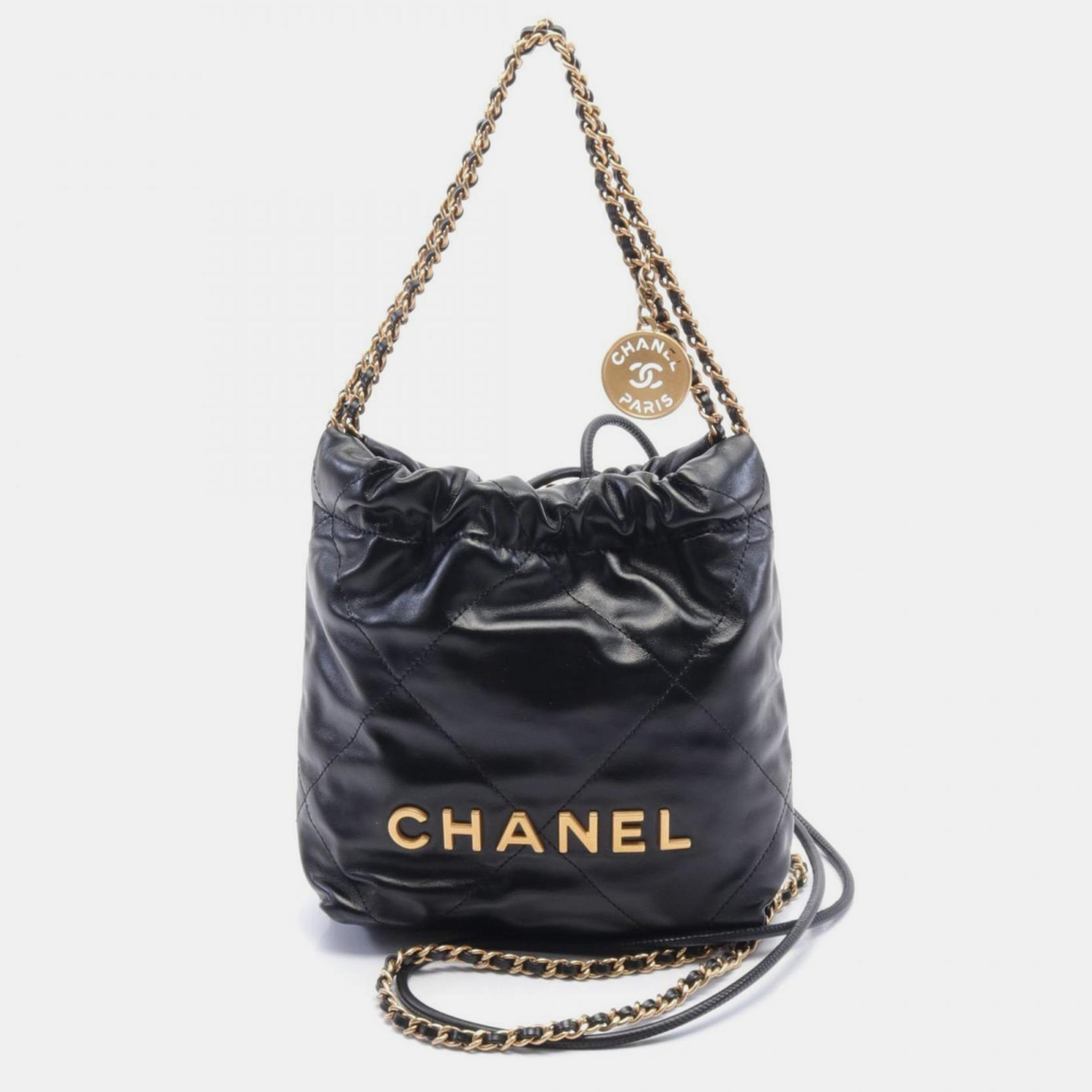 

Chanel Black Leather 22 Lace Patchwork Shoulder Bag