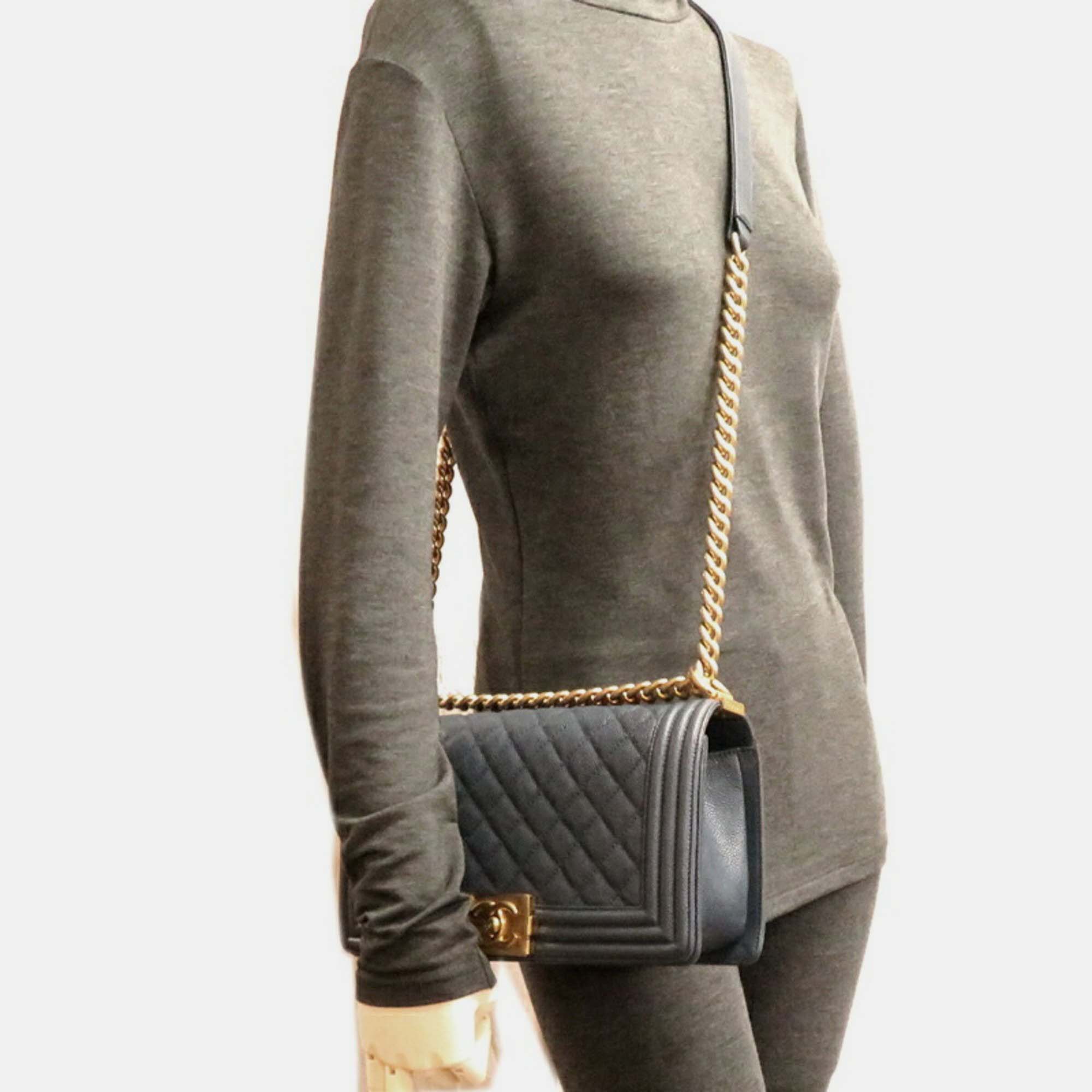 Chanel Blue Caviar Skin Boy 25 Chain Shoulder Bag 