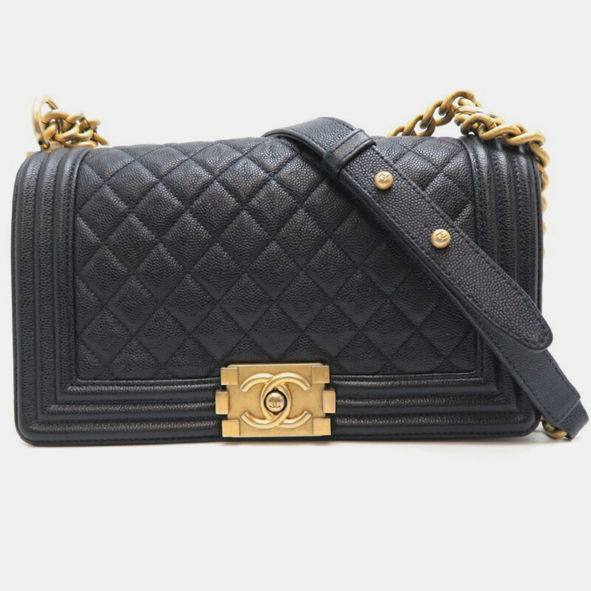 

Chanel Navy Caviar Skin Boy 25 Chain Shoulder Bag, Navy blue