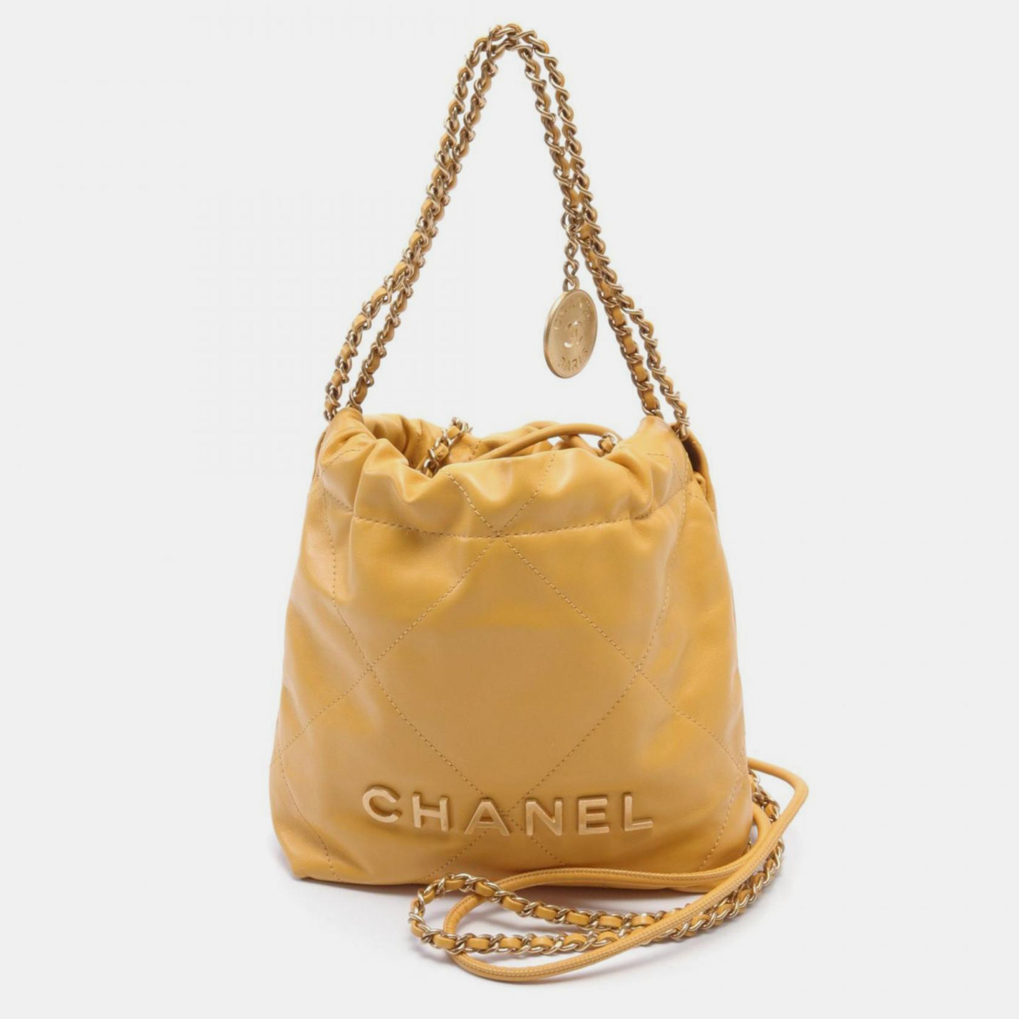 Chanel Yellow Leather Chanel 22 Shoulder Bag