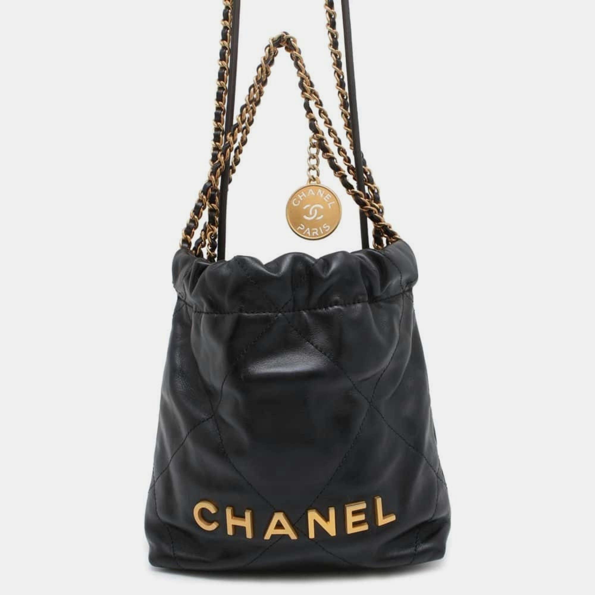 

Chanel Black Calf Leather Chanel 22 Coco Mark Shoulder Bag