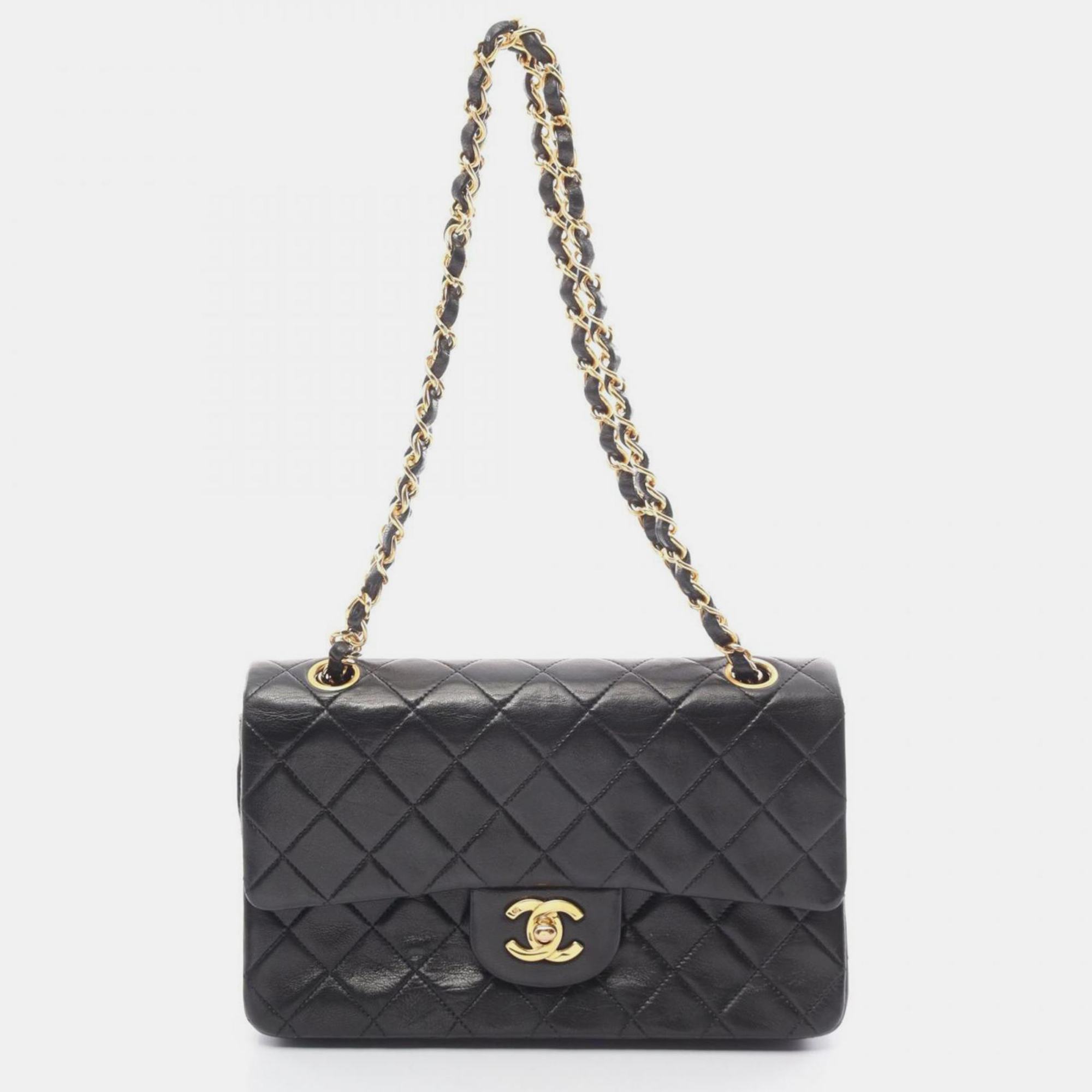 

Chanel Black Lambskin Matelasse Double Flap Shoulder Bag