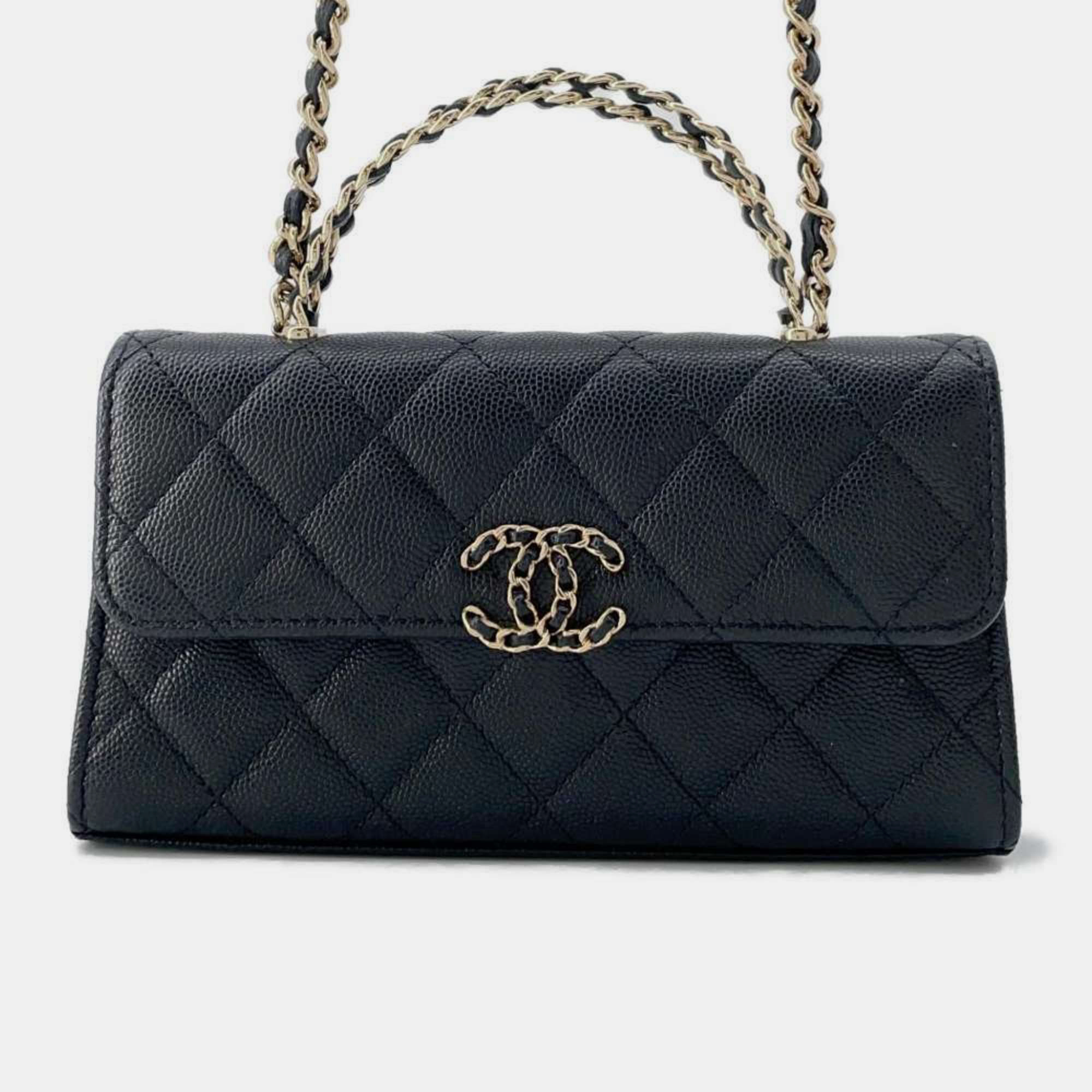 

Chanel Black Caviar Skin Matelasse Coco Mark Flap Phone Chain Shoulder Bag