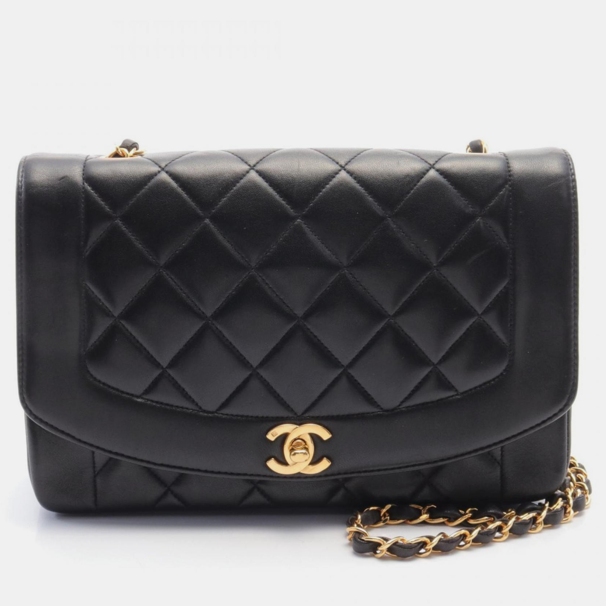 

Chanel Black Lambskin Matelasse Diana Flap Shoulder Bag