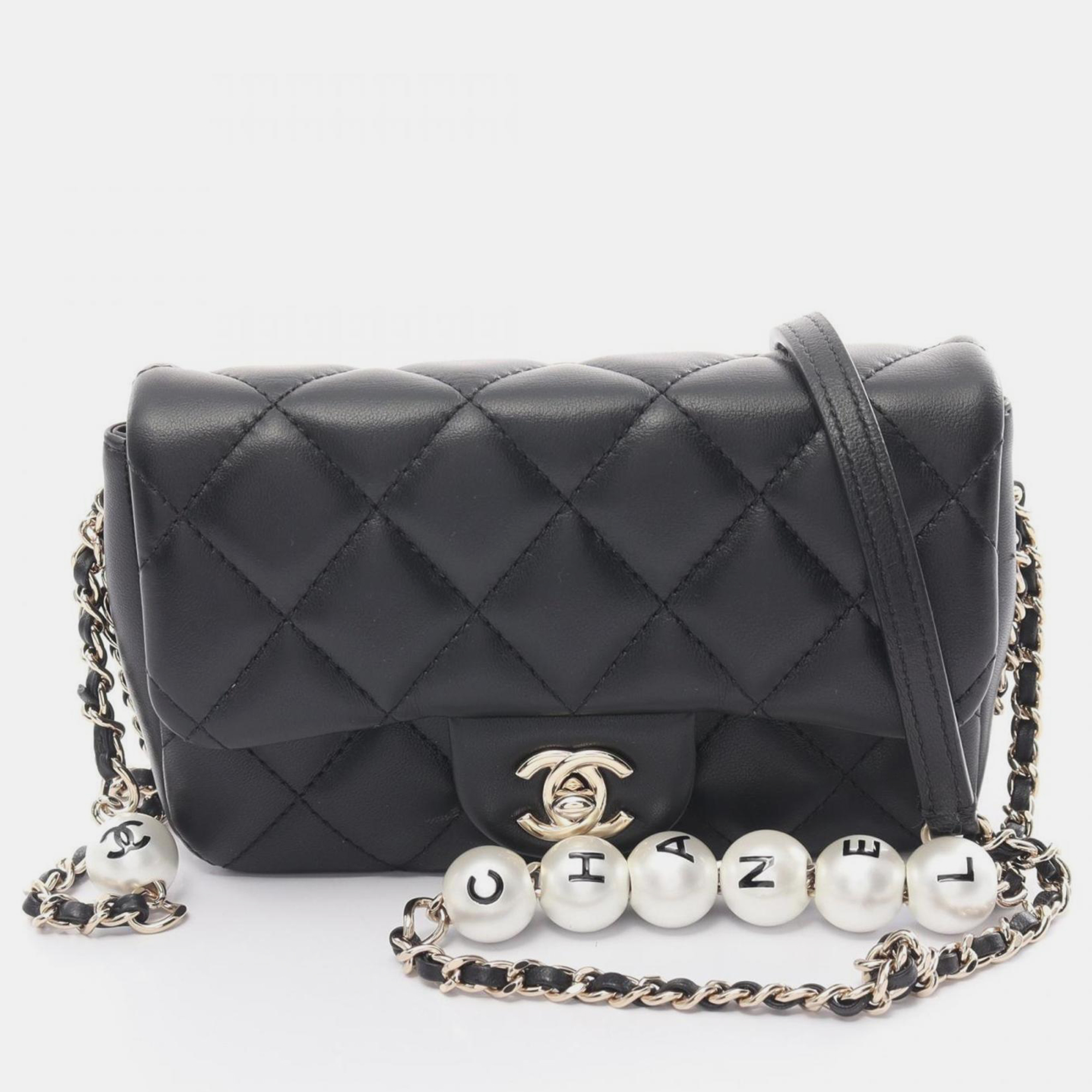 

Chanel Black Lambskin Matelasse Small Flap Shoulder Bag