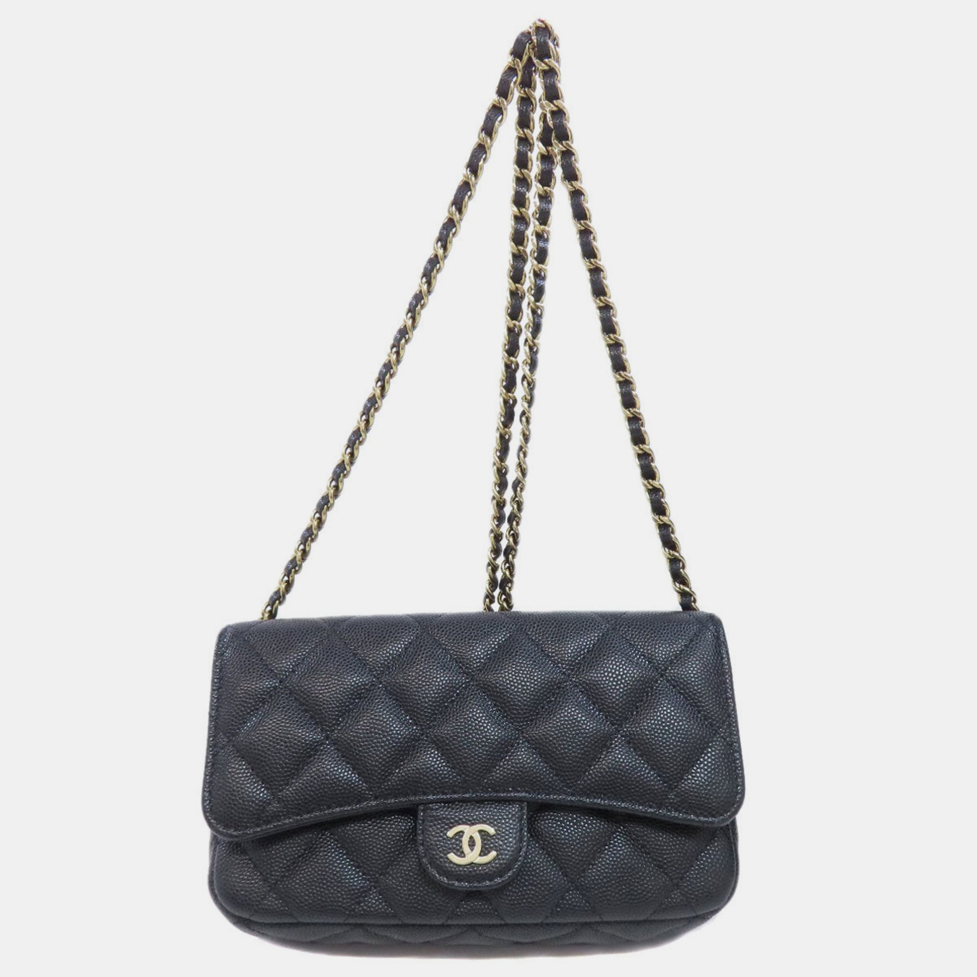 

Chanel Caviar Skin Chain Shoulder Matelasse Bag, Black