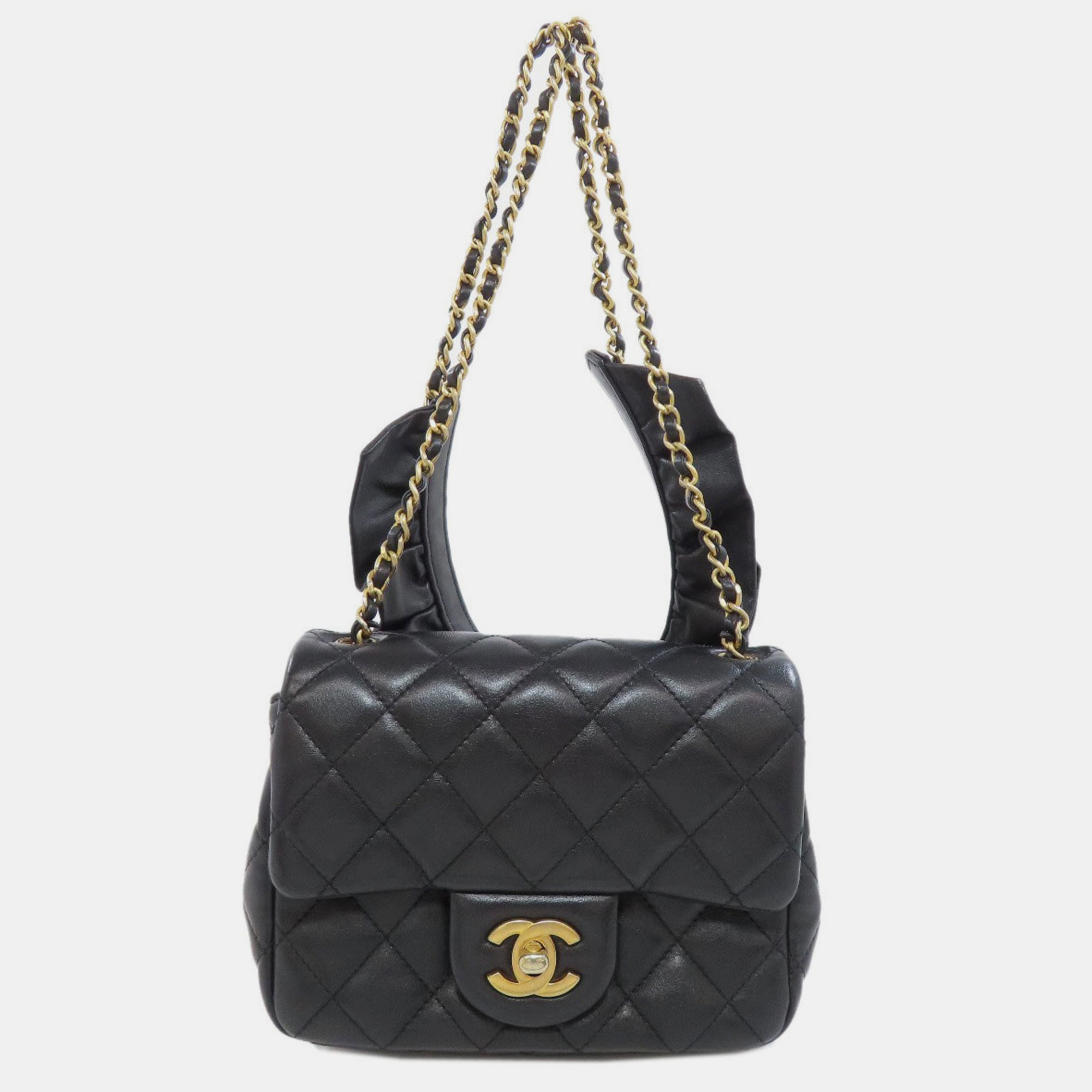 

Chanel Lambskin Chain Shoulder Coco Mark Bag, Black