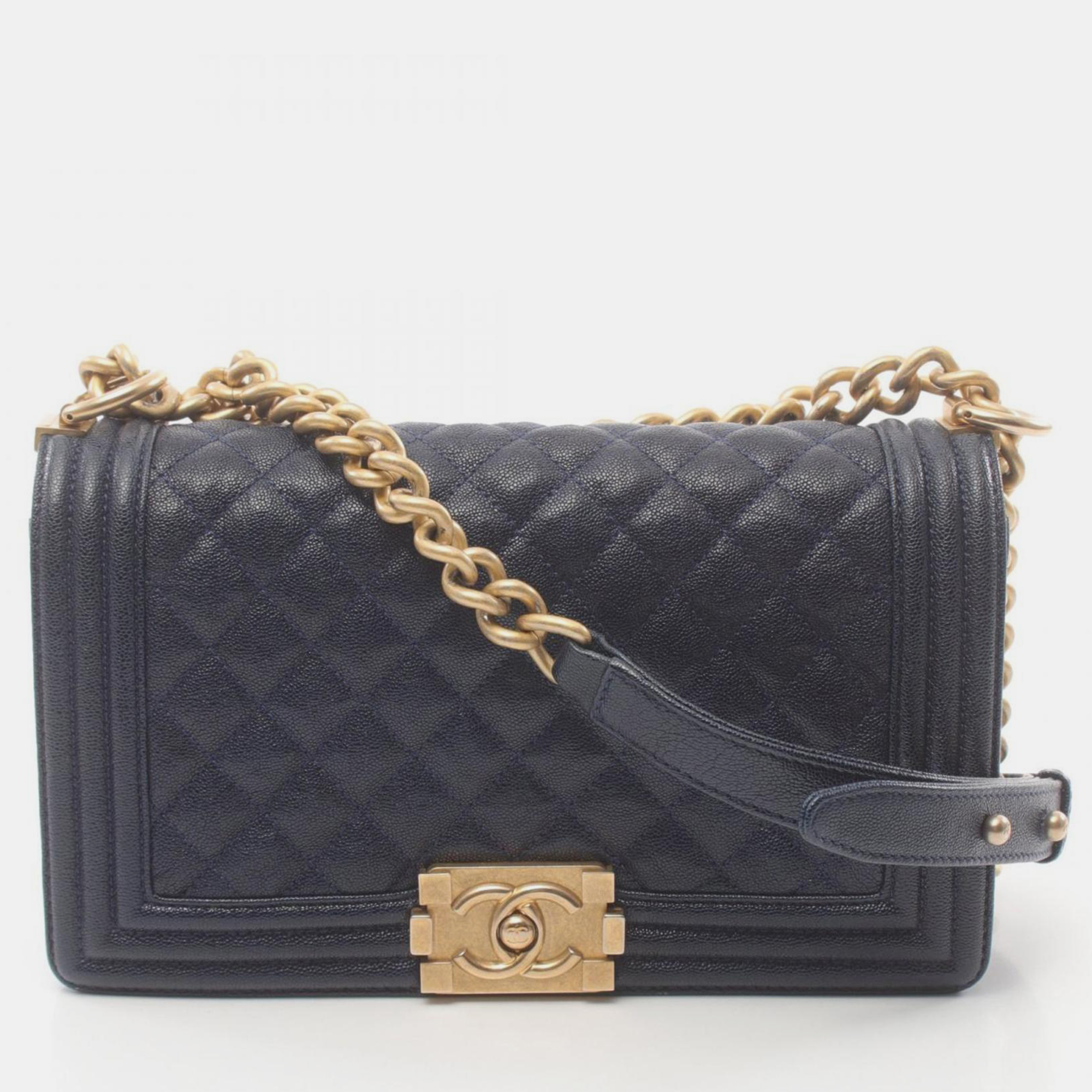 

Chanel Navy Caviar Skin (Grained Calf) Boy Chanel Matelasse Shoulder Bag, Navy blue