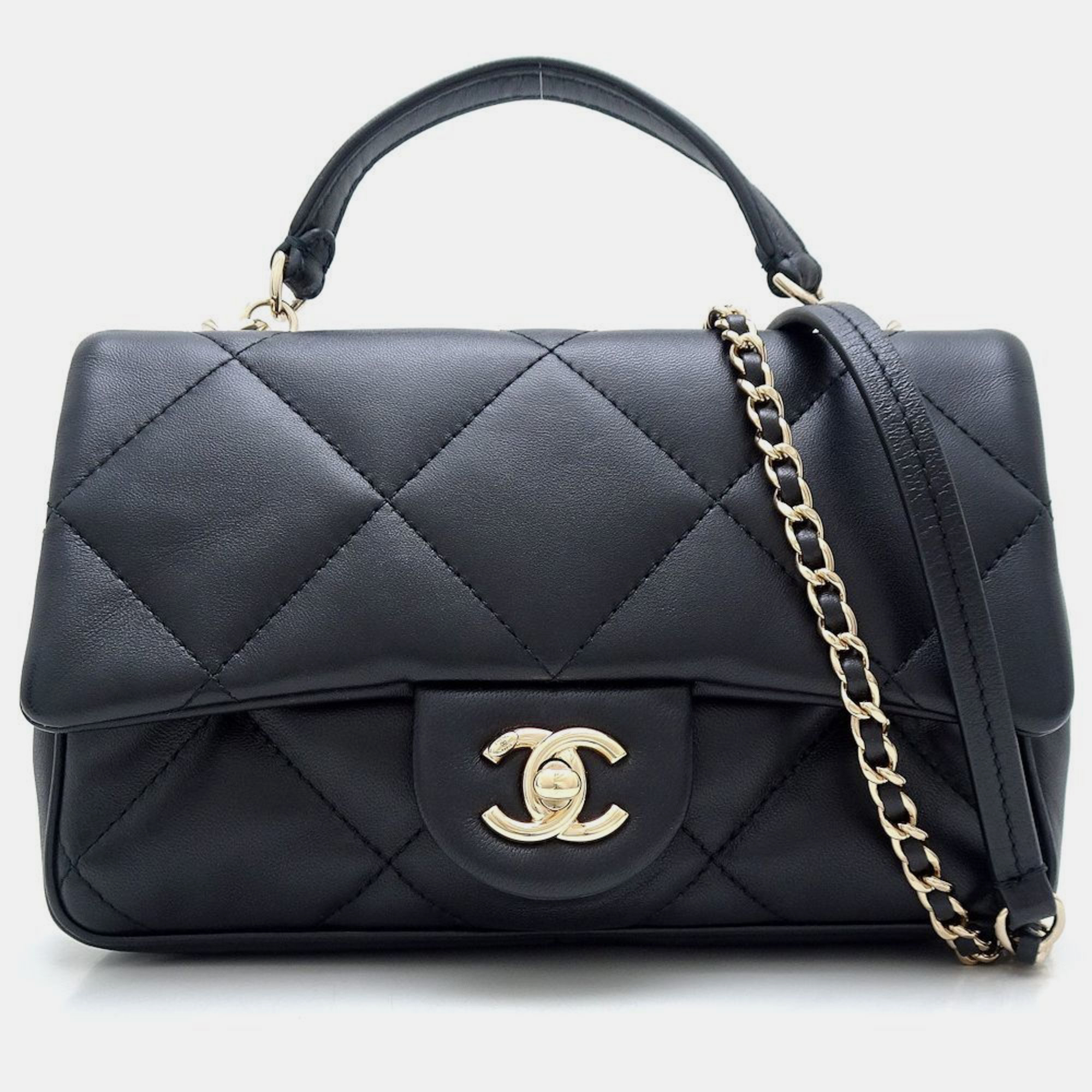 

Chanel Black Lambskin Matelasse Flap Shoulder Bag