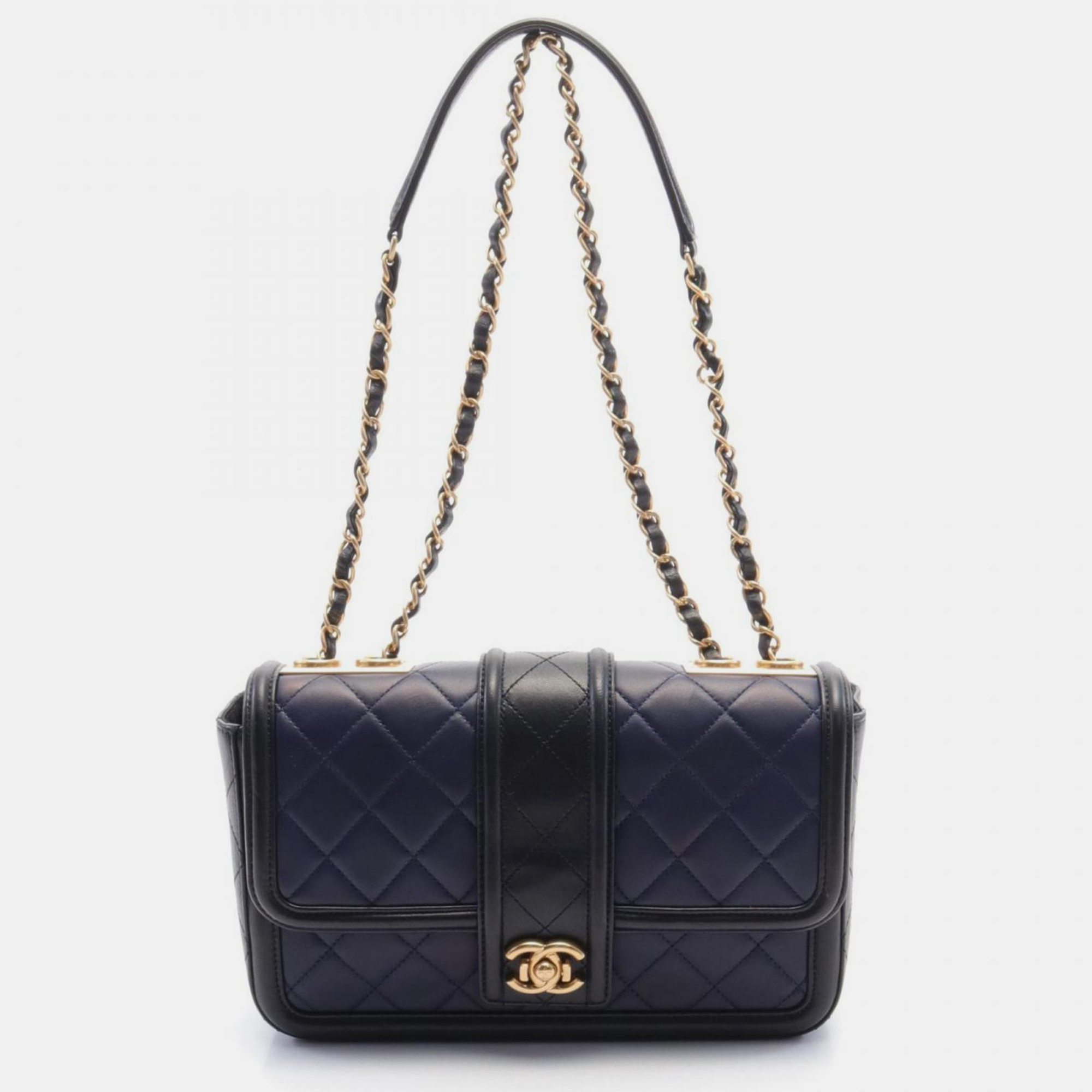 

Chanel Navy Black Lambskin Matelasse Shoulder Bag