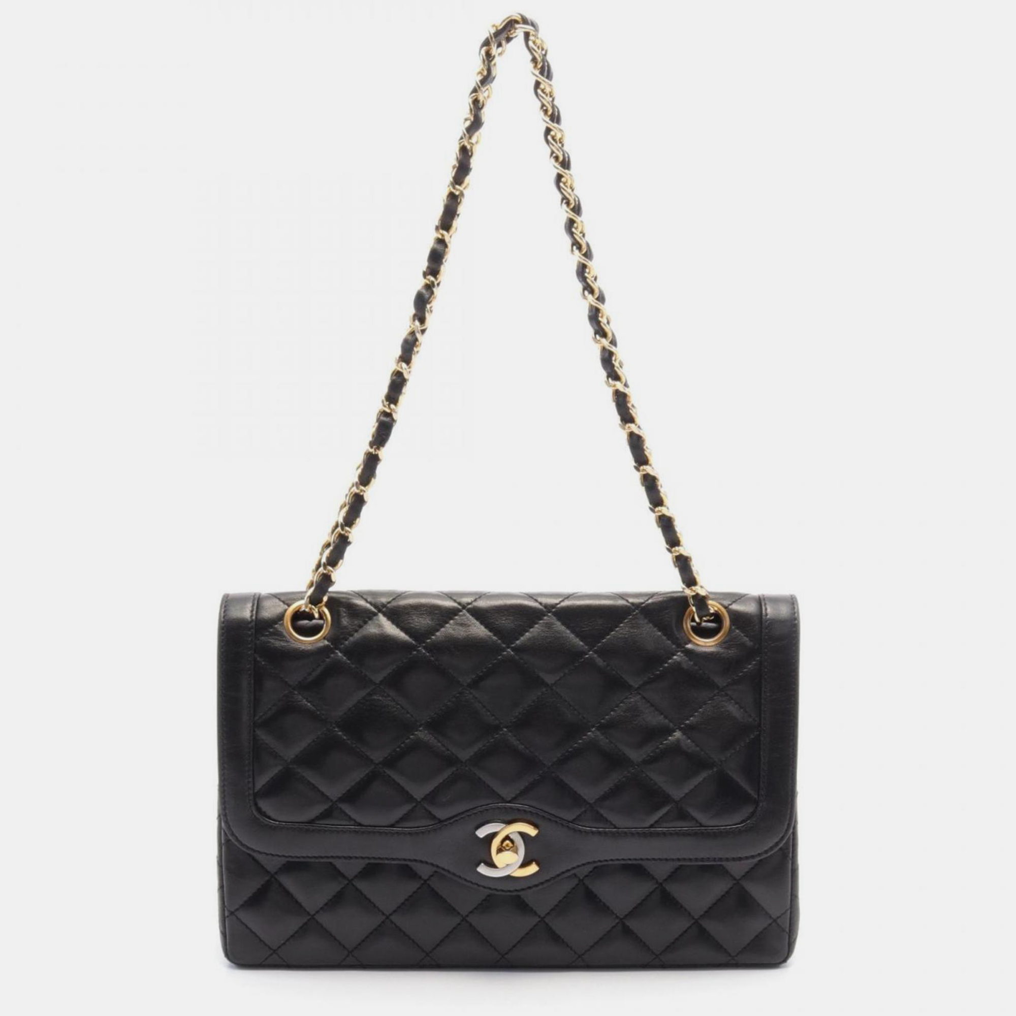 

Chanel Black Lambskin Matelasse Double Flap Shoulder Bag