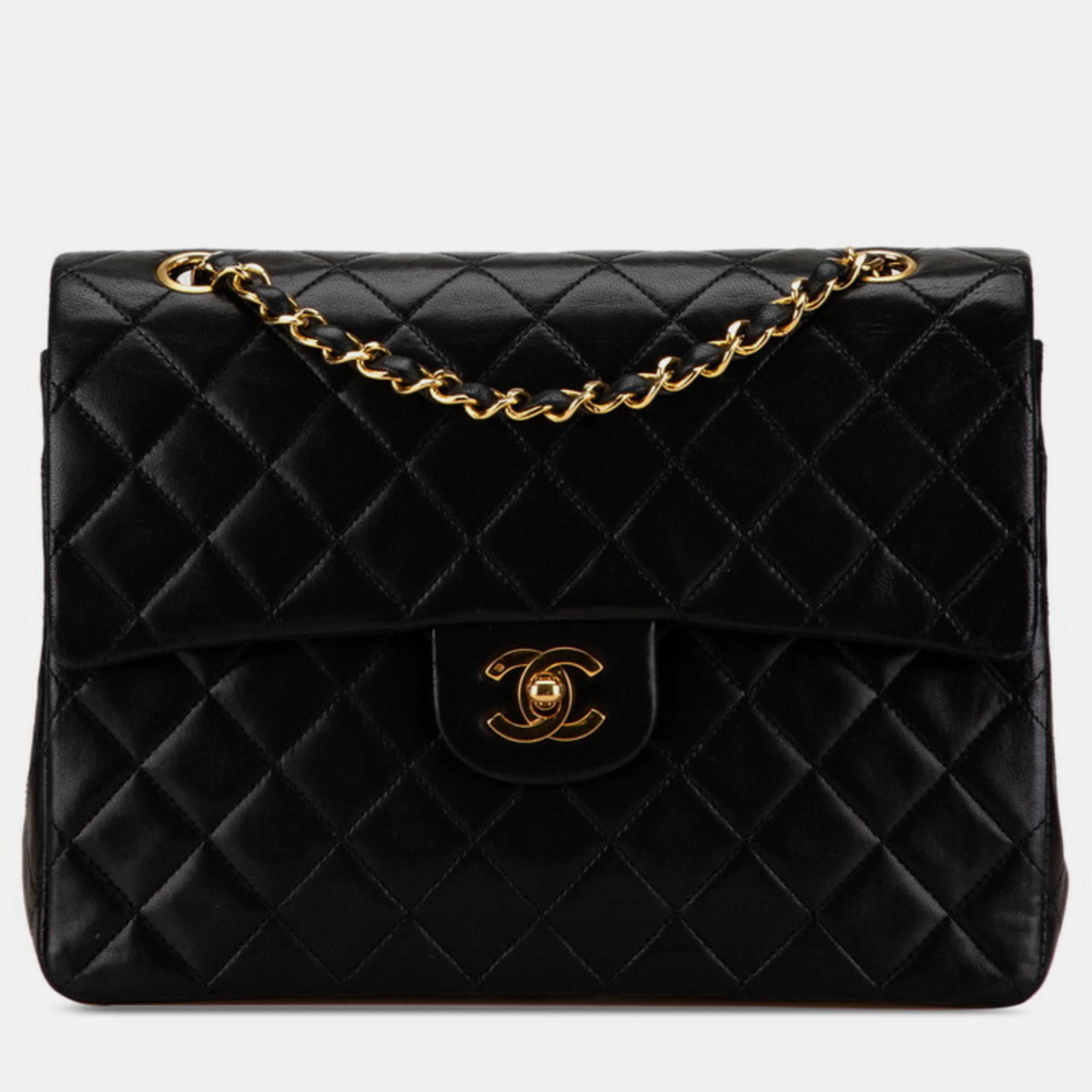 

Chanel Black Lambskin Matelasse 25 Double Flap Coco Mark Chain Shoulder Bag