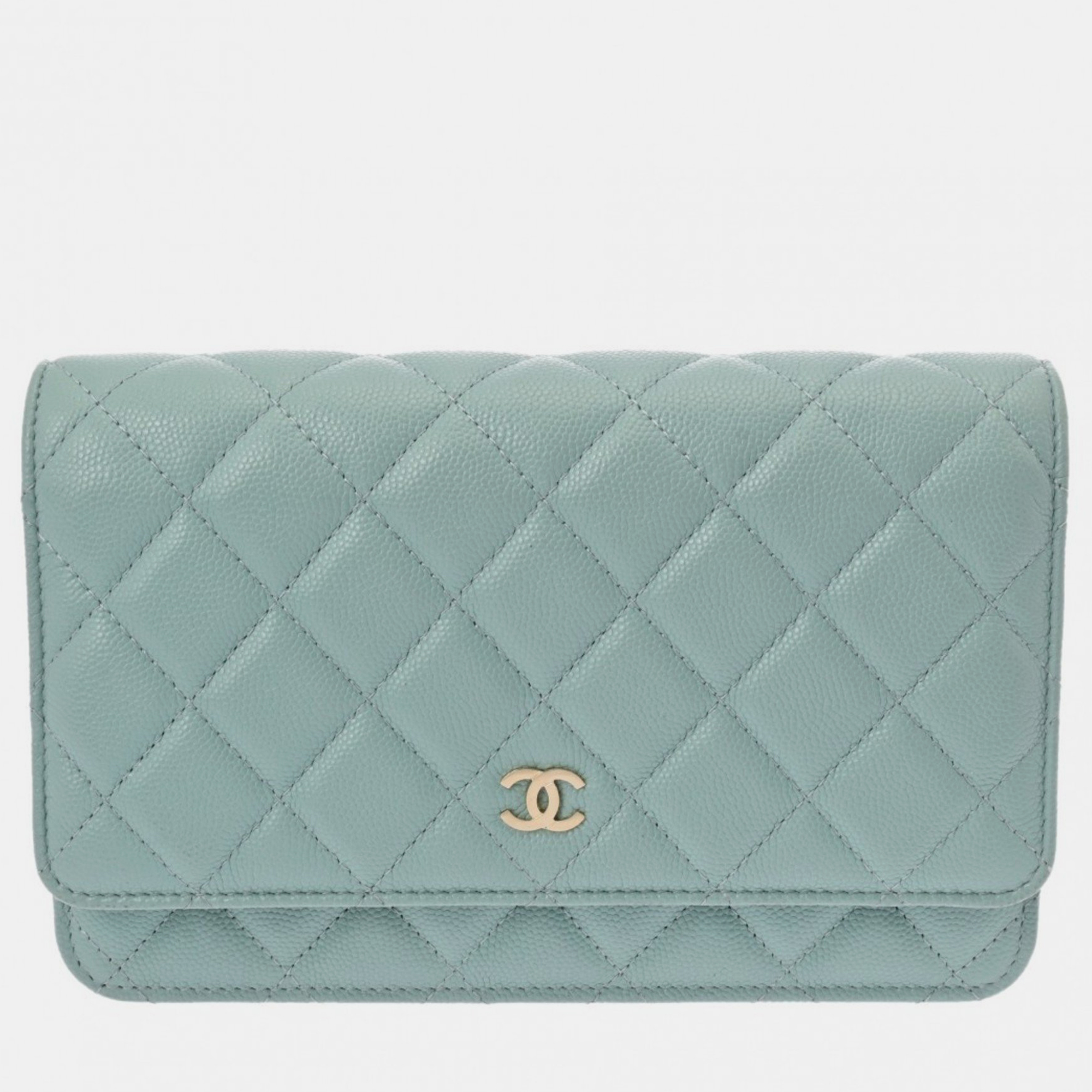 Pre-owned Chanel Light Blue Caviar Skin Matelasse Classic Chain Wallet