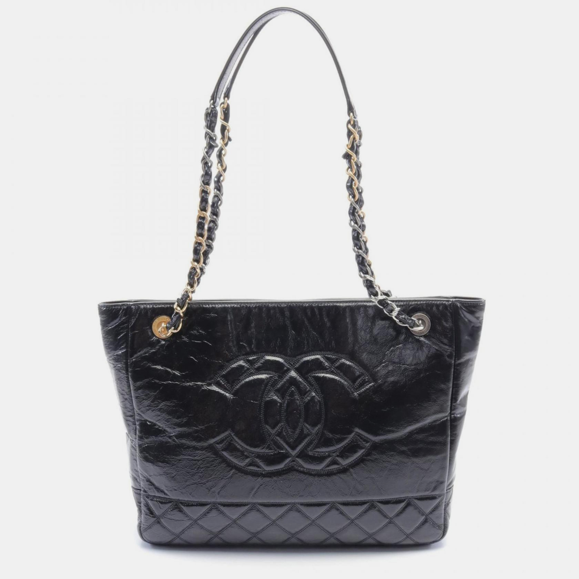 

Chanel Black Shiny Aged Calfskin Matelasse Tote Bag