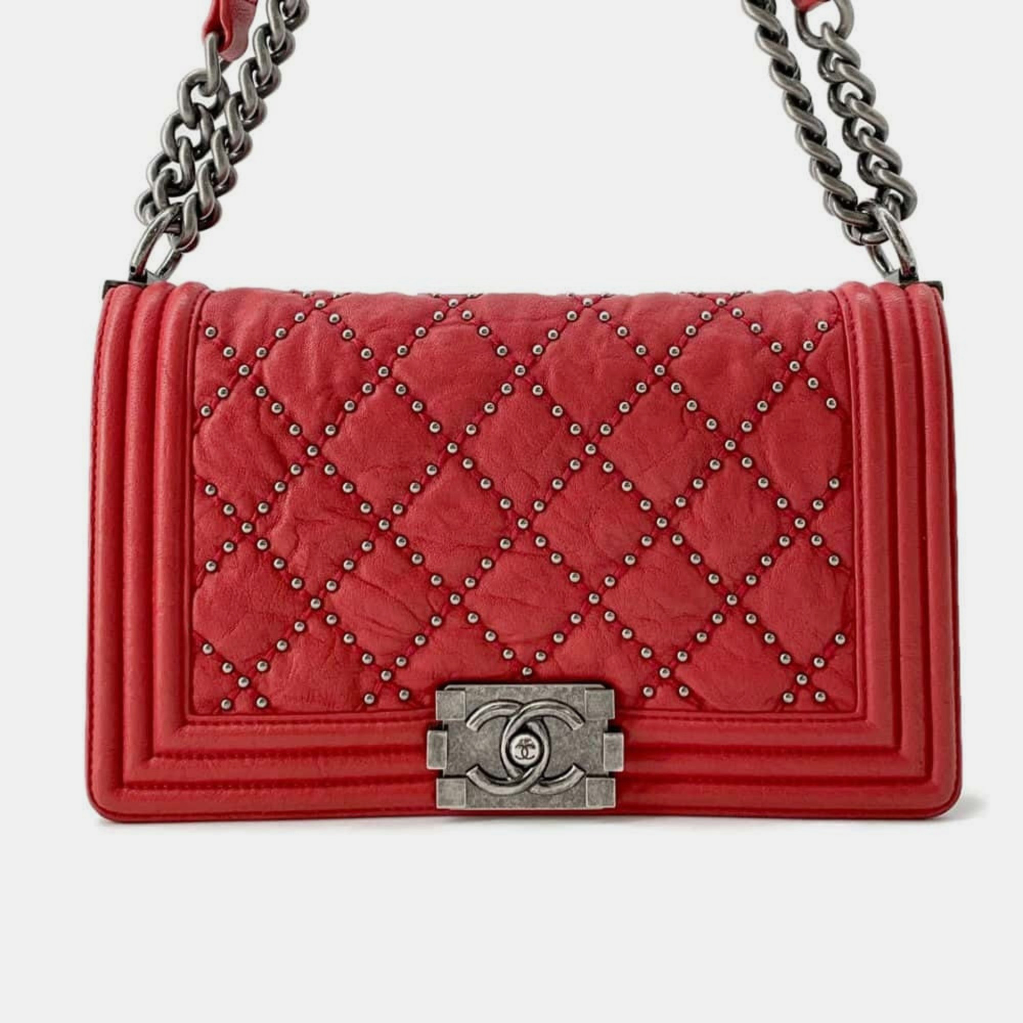 

Chanel Matelasse Coco Mark Boy Studs Chanel Boy Chain Shoulder Bag, Red