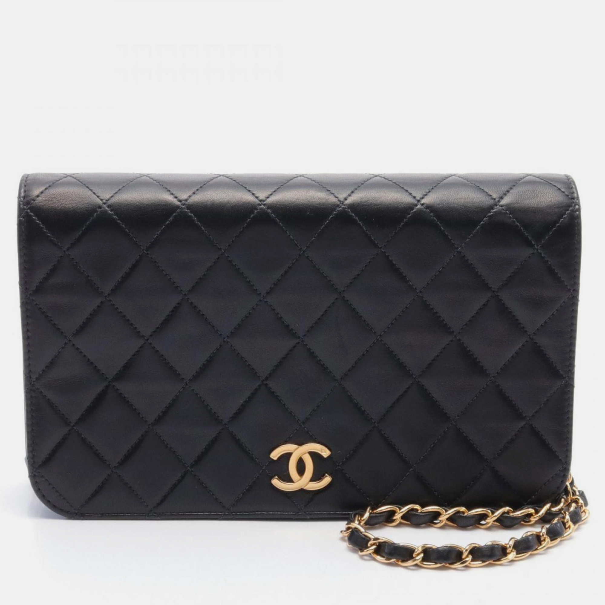 

Chanel Black Lambskin Matelasse Full Flap Shoulder Bag