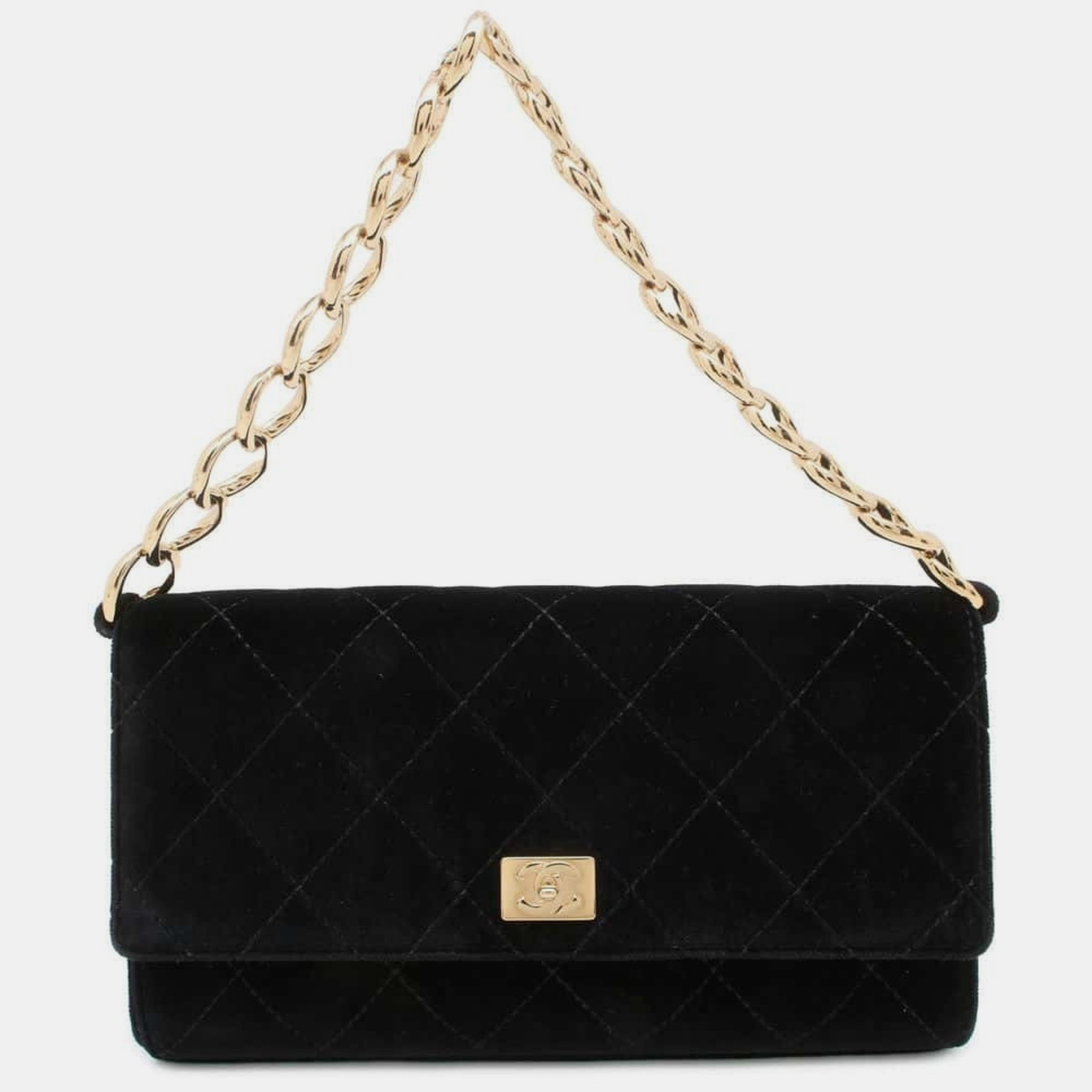 

Chanel Black Velvet Matelasse Coco Mark Velour Chain Handbag