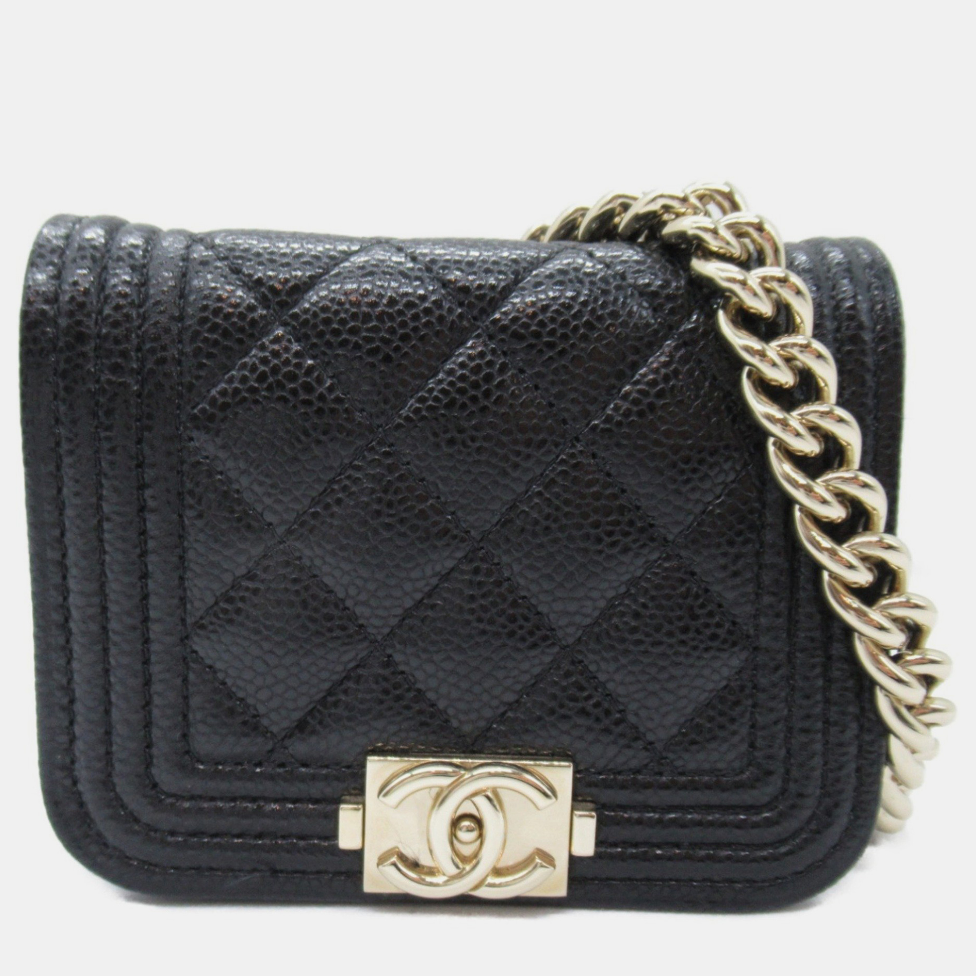 

Chanel Black Caviar Skin (Grained Calf) Boy Chanel Chain Pochette Shoulder Bag