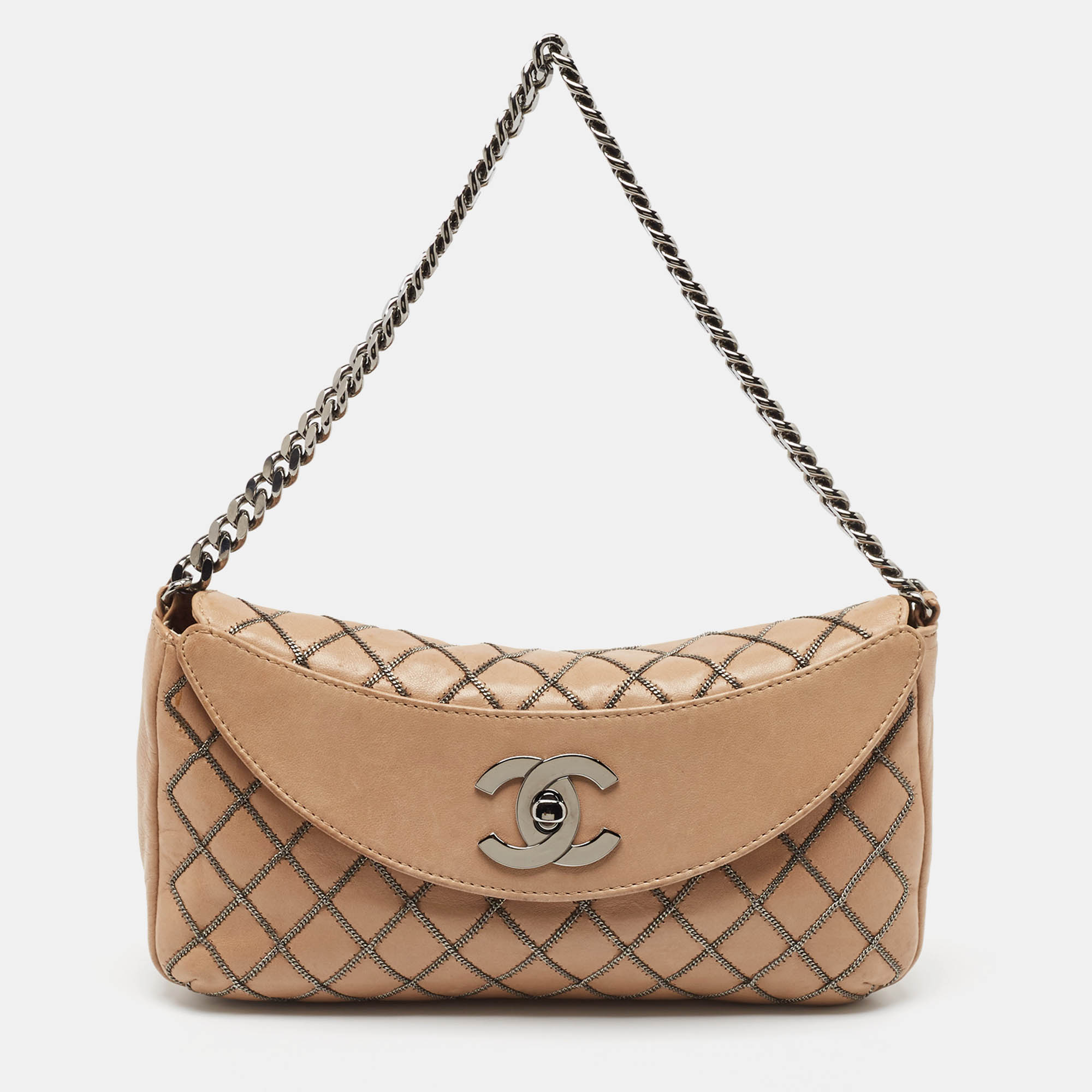 

Chanel Beige Chain Stitch Lambskin Leather Shoulder Bag