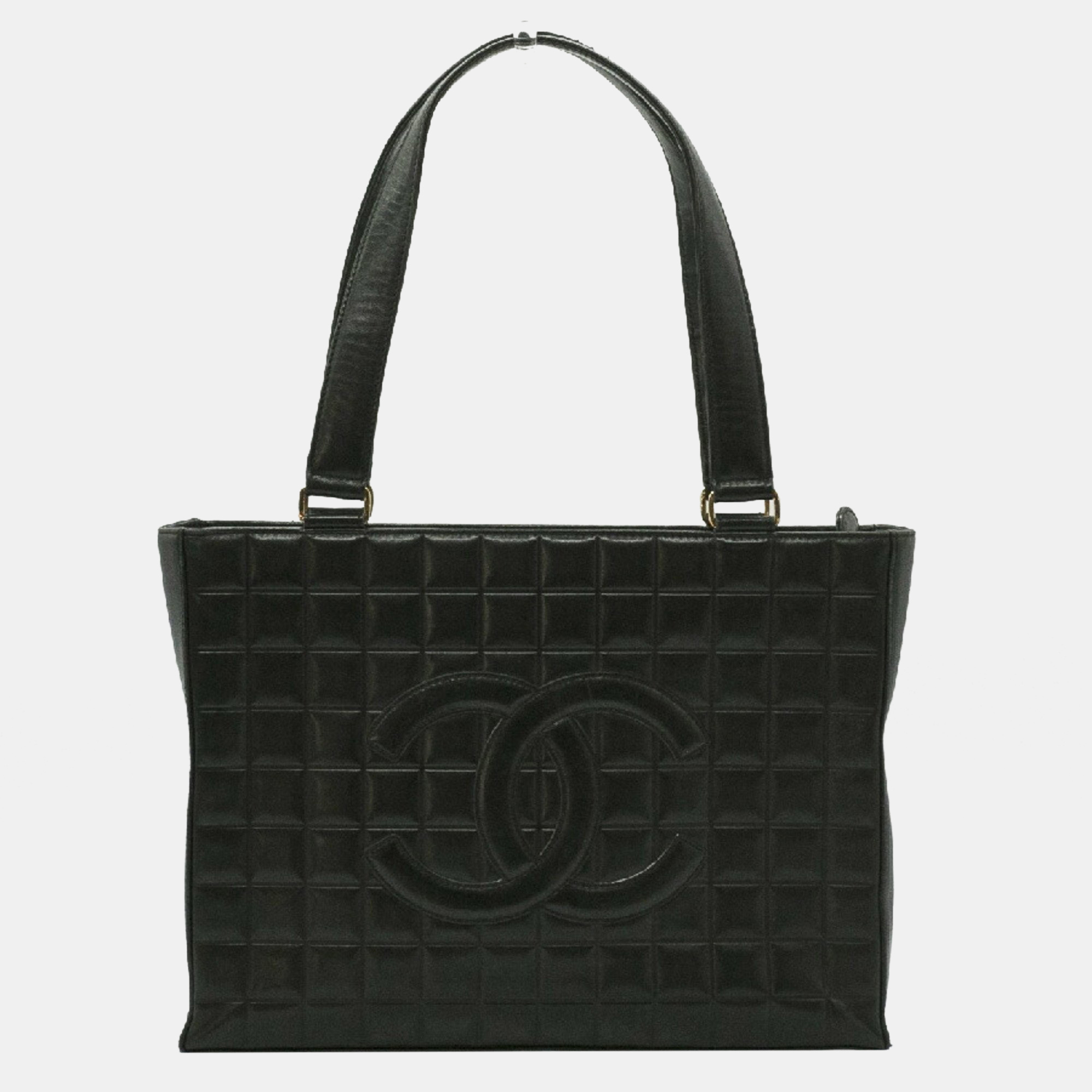 

Chanel Black Gold Caviar Skin Leather Chocolate Bar Coco Mark Tote Bag