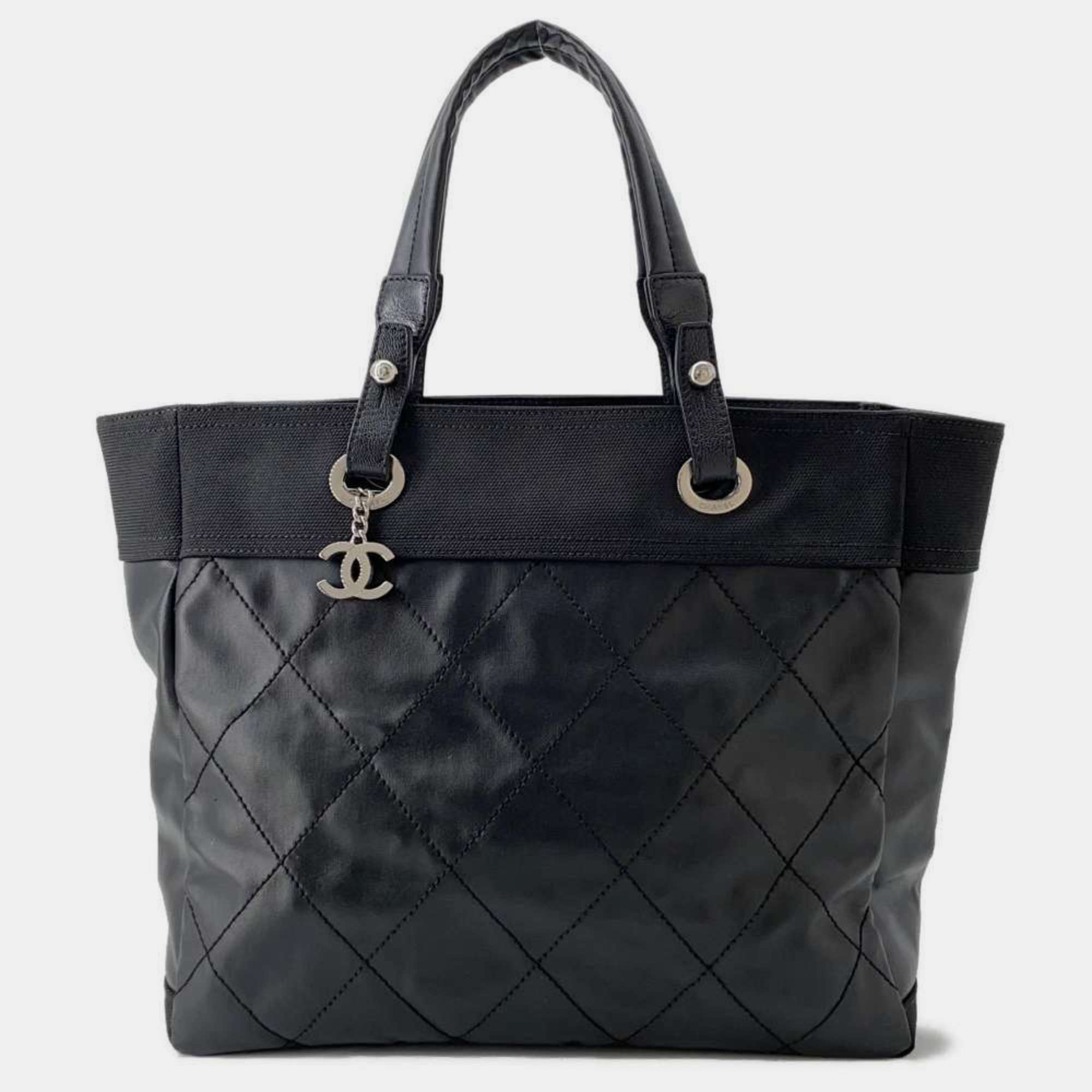 

Chanel Black Matelasse Coco Charm Paris Biarritz Mm Medium Tote Bag