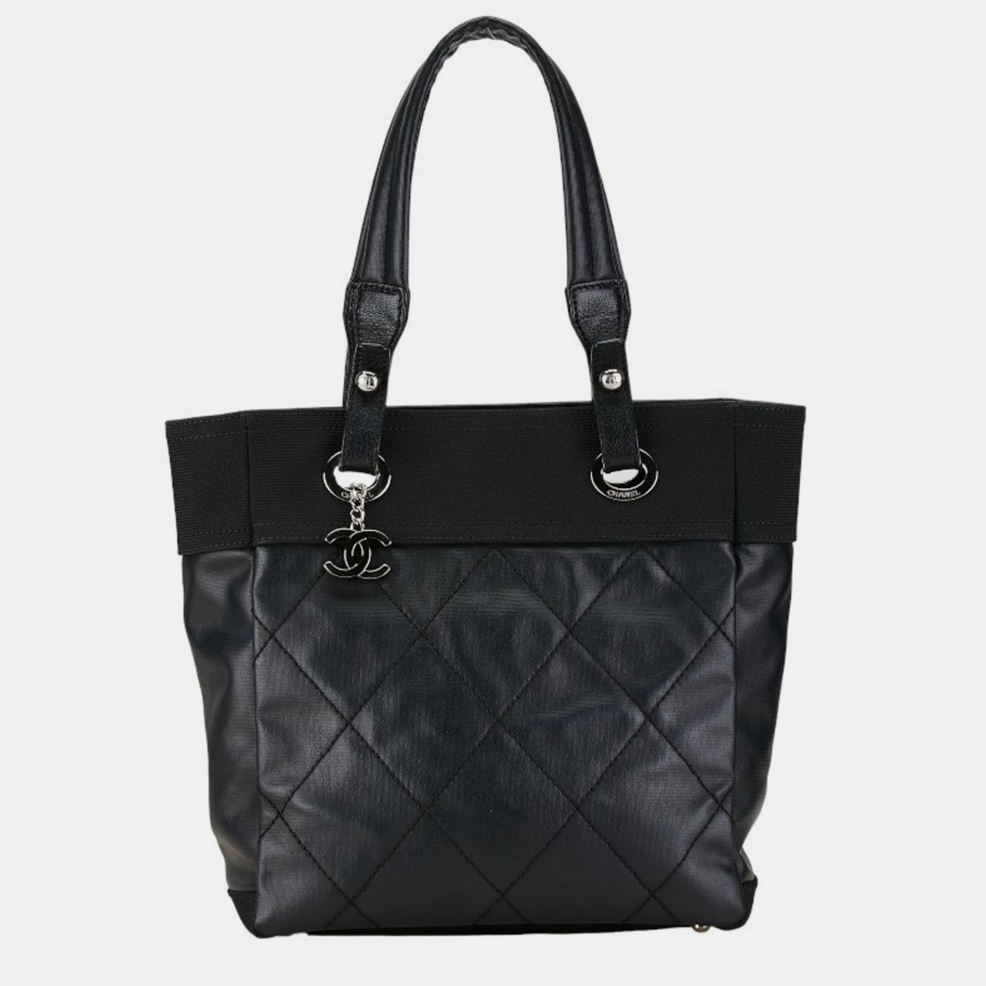 

Chanel Black Pvc Canvas Coco Mark Paris Biarritz Tote Pm Bag