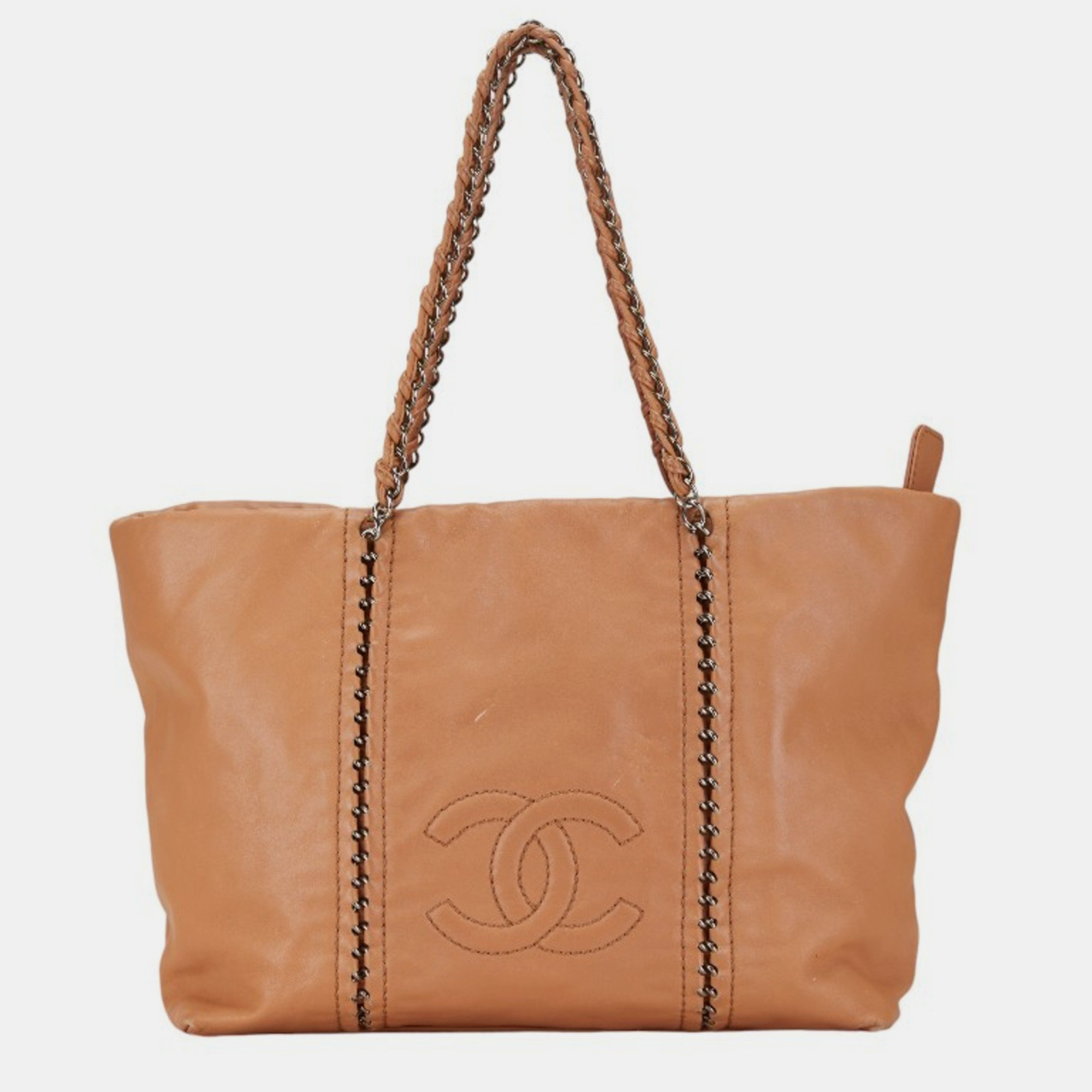 

Chanel Beige Brown Leather Coco Mark Tote Bag