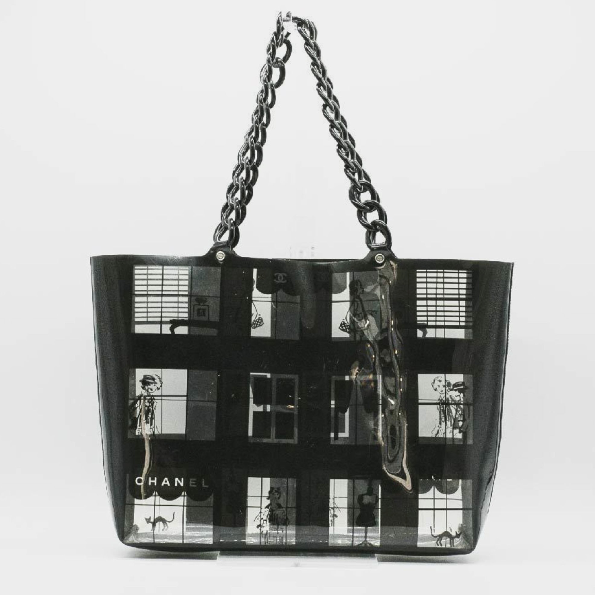 

Chanel Vinyl Plastic Black X Clear Windows Line Chain Tote Bag