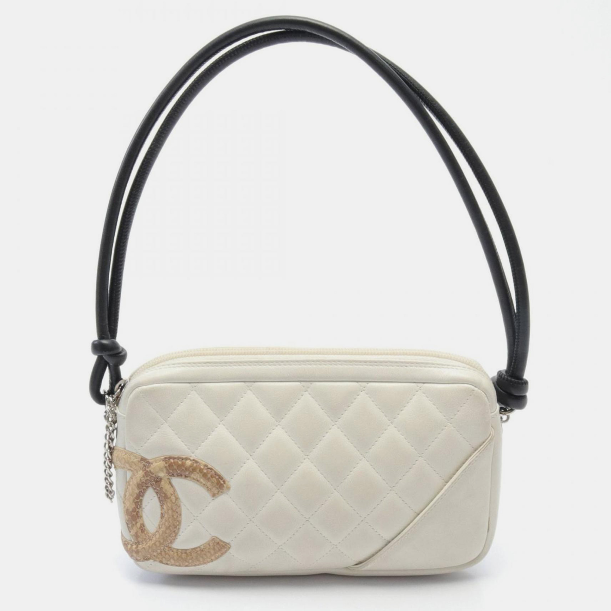 

Chanel White Black Beige Leather Exotic Cambon Line Handbag