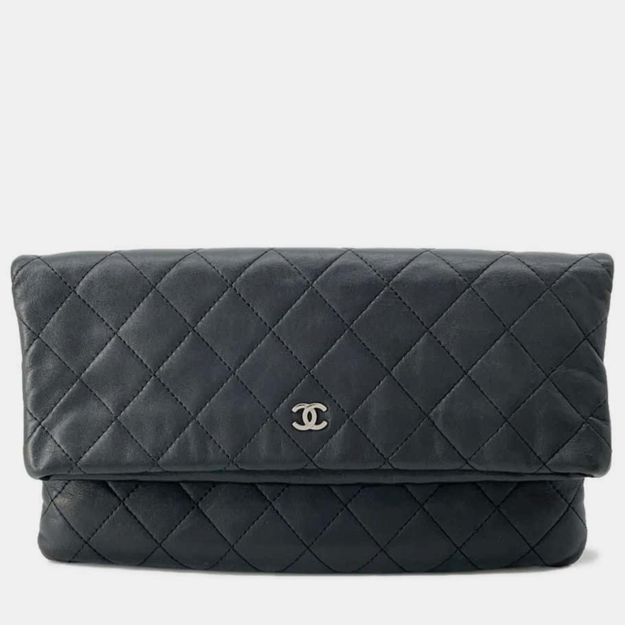 

Chanel Black Matelasse Coco Mark Clutch Bag