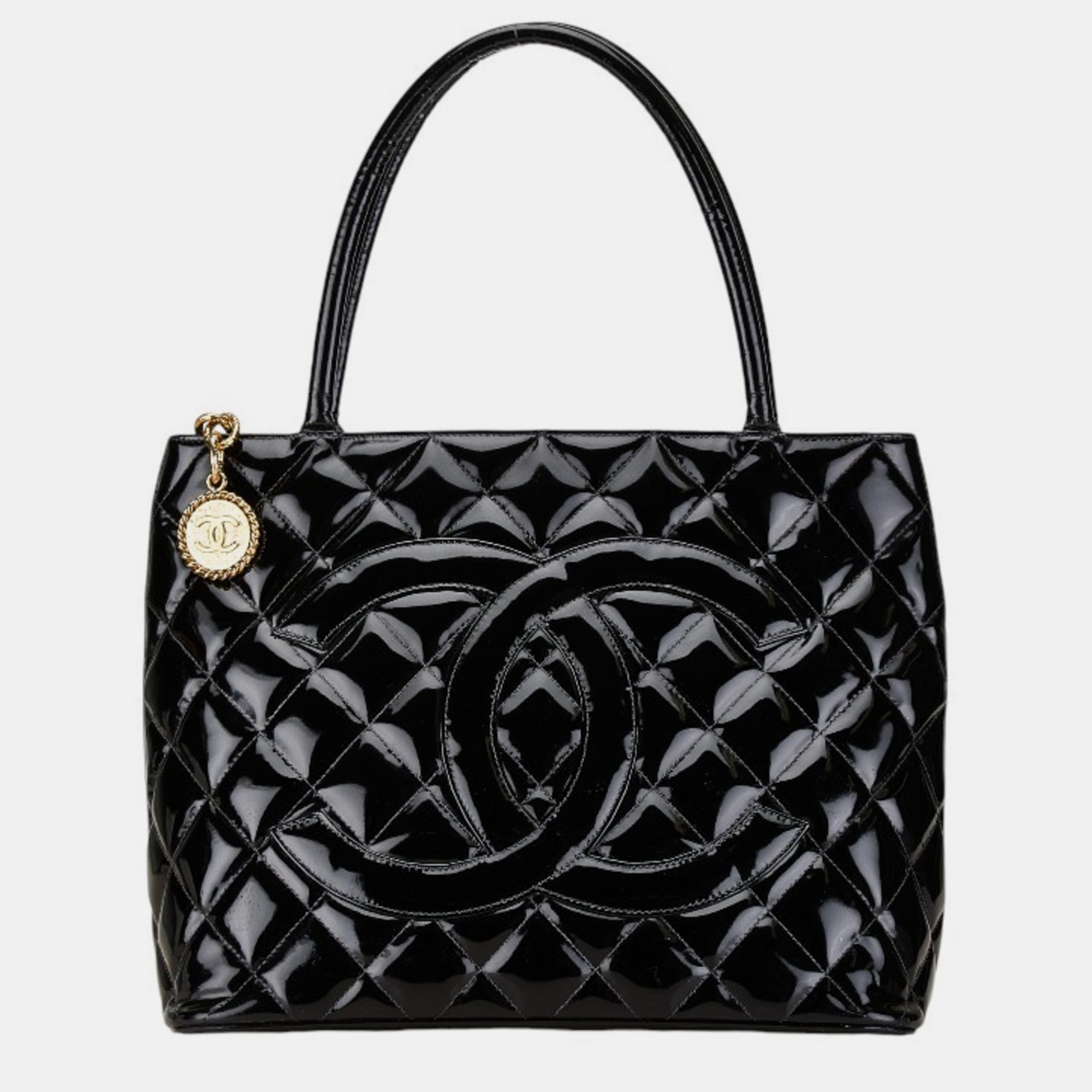 

Chanel Black Enamel Reprint Tote Coco Mark Quilted Bag