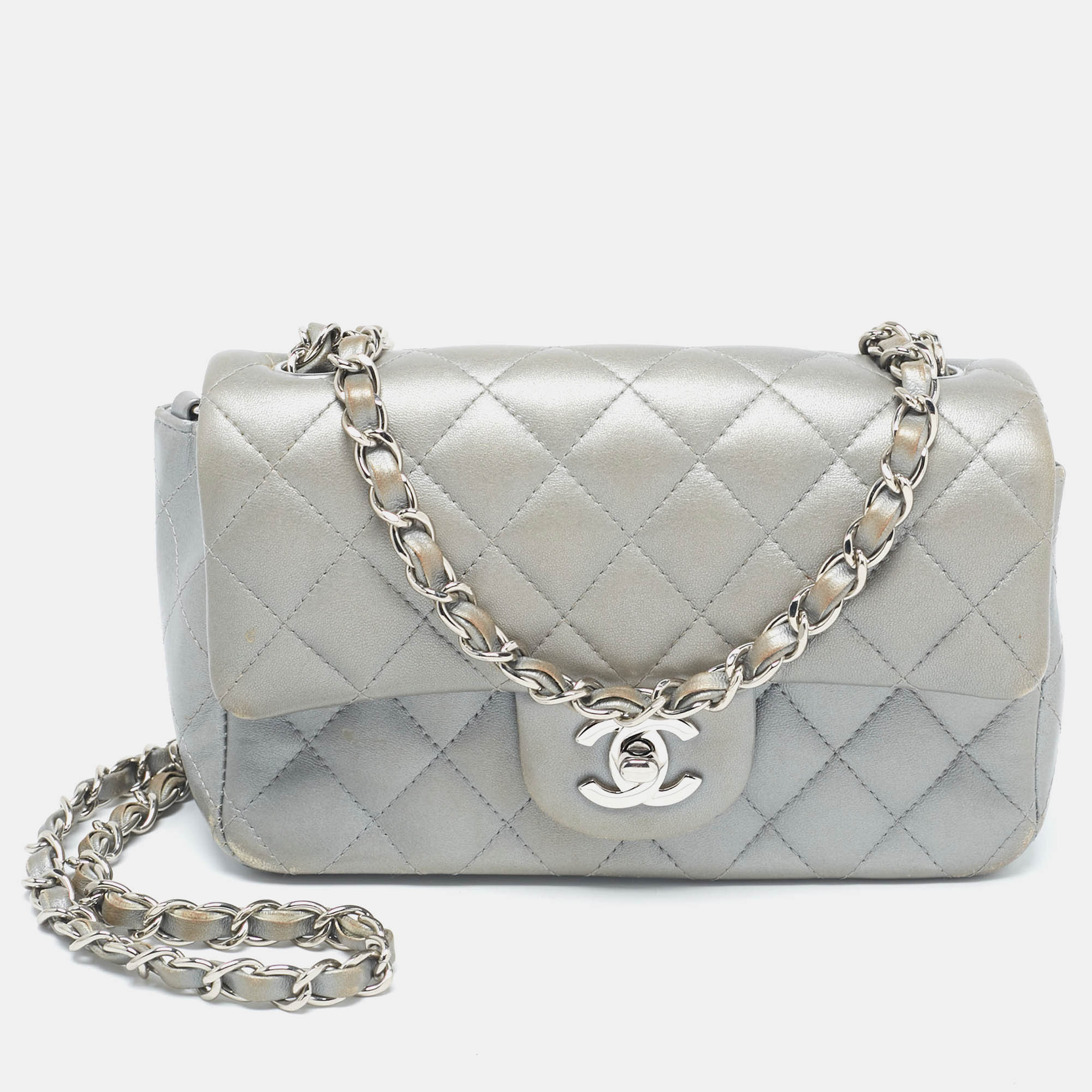 

Chanel Grey Quilted Leather Small CC Flap Bag