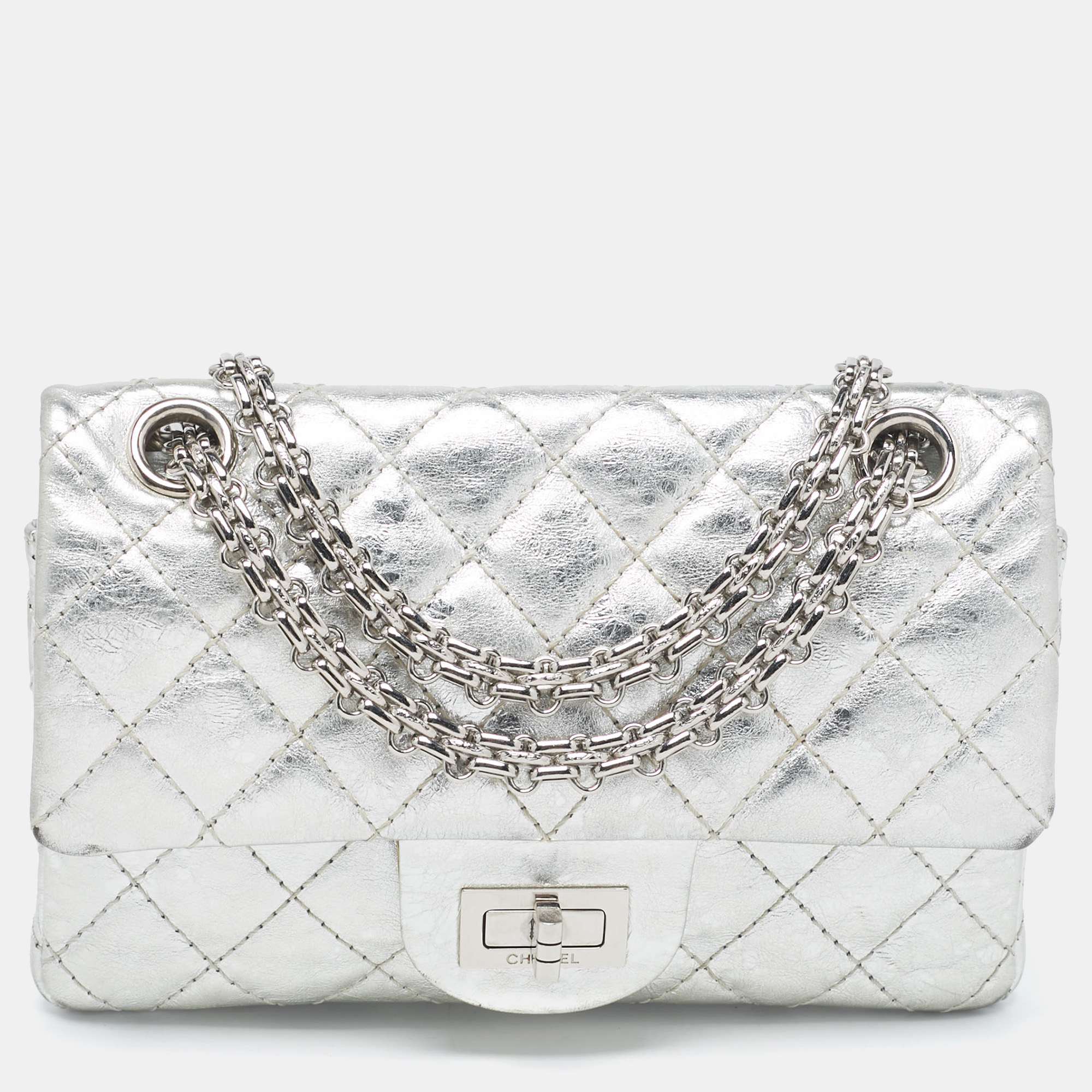 

Chanel Silver Quilted Patent Leather Classic 224 Reissue 2.55 Flap Bag