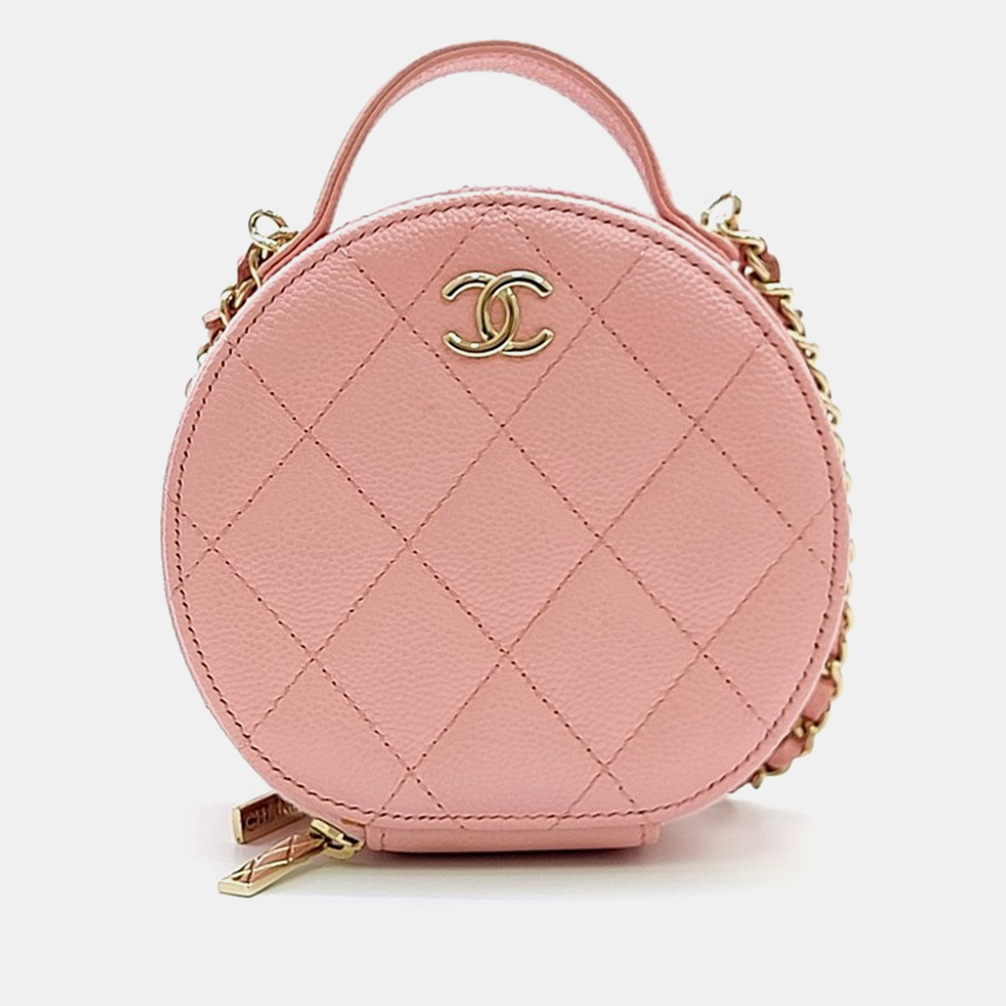 

Chanel Caviar Top Handle Round Crossbody Bag, Pink