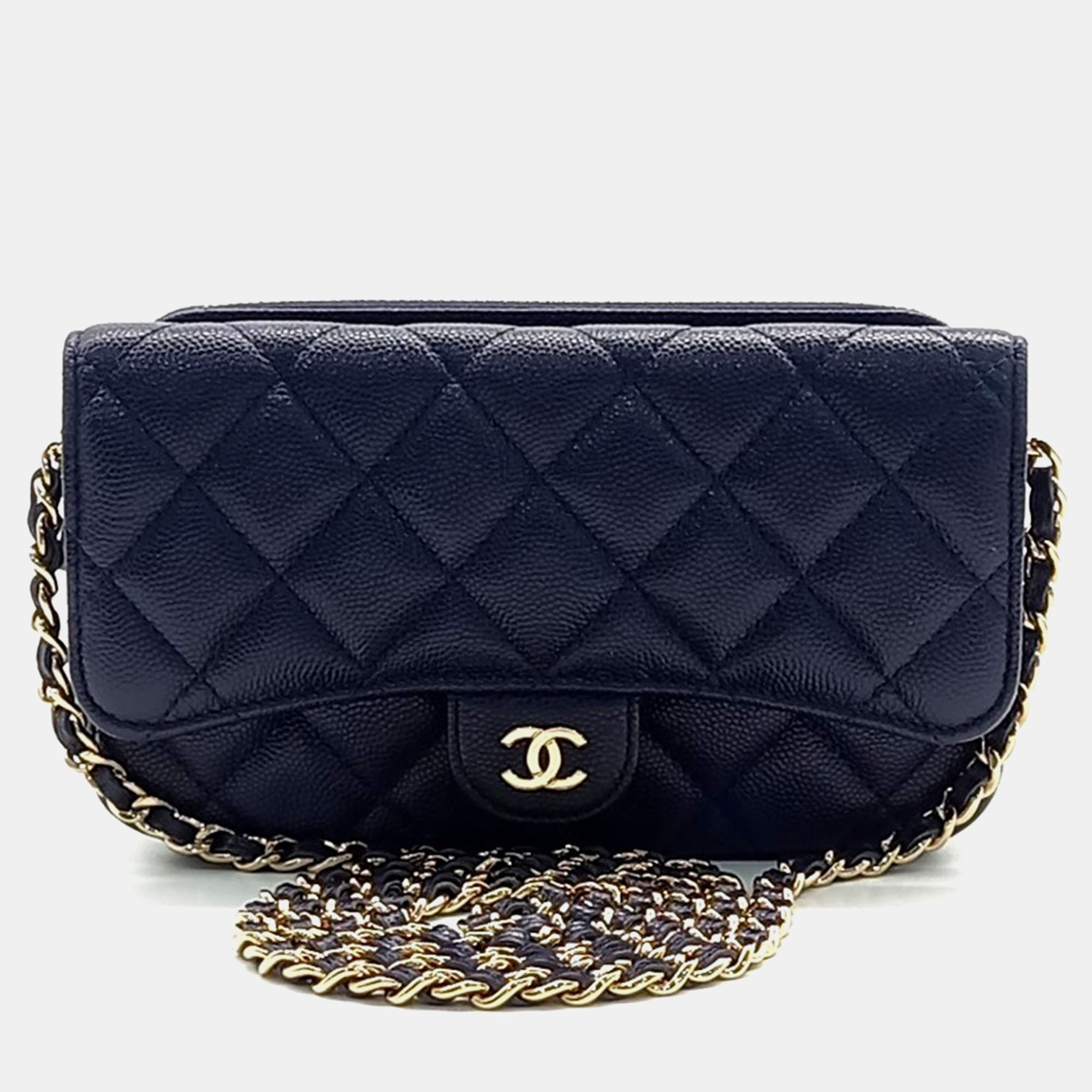 

Chanel Caviar Phone Holder Mini Crossbody Bag, Navy blue