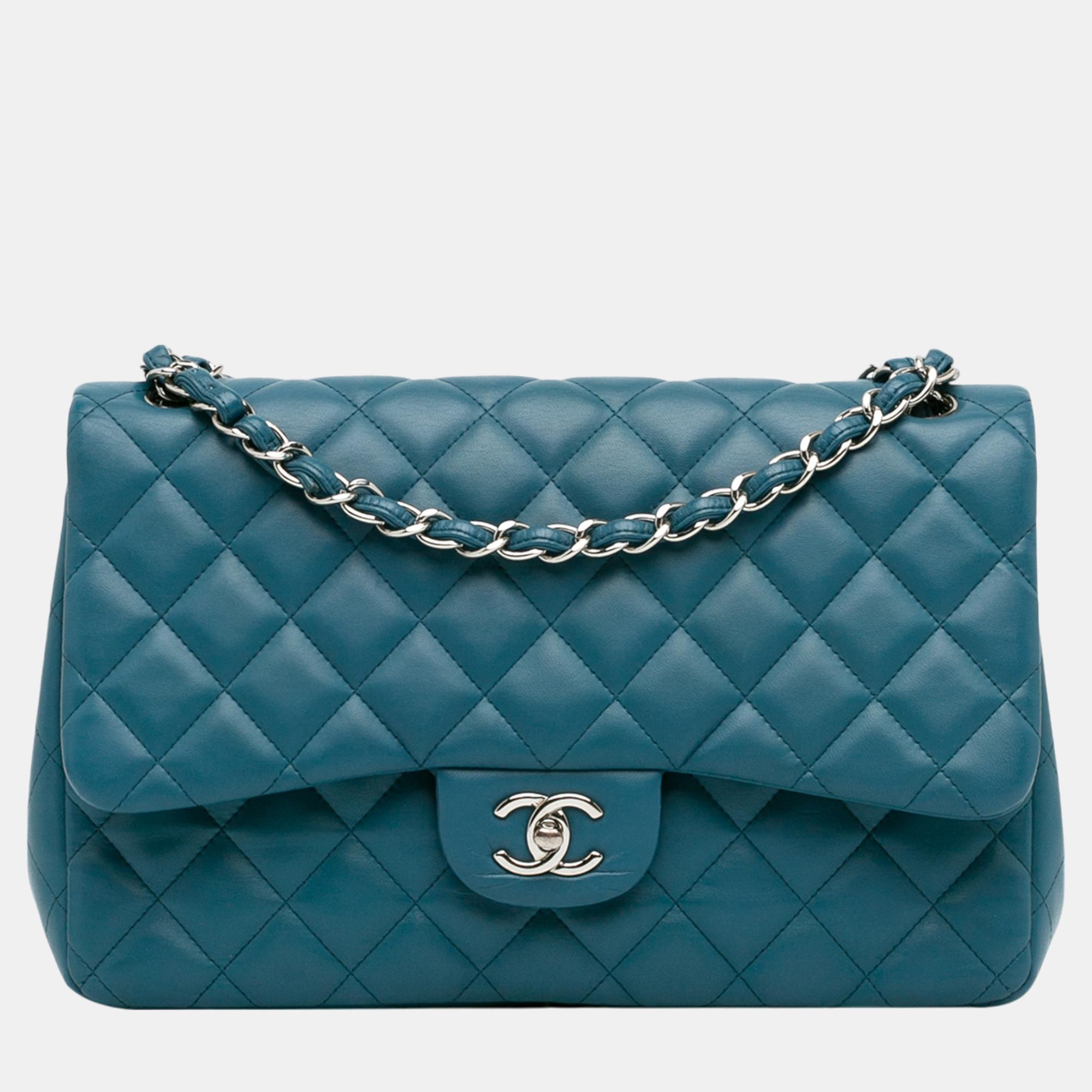 

Chanel Blue Jumbo Classic Lambskin Double Flap