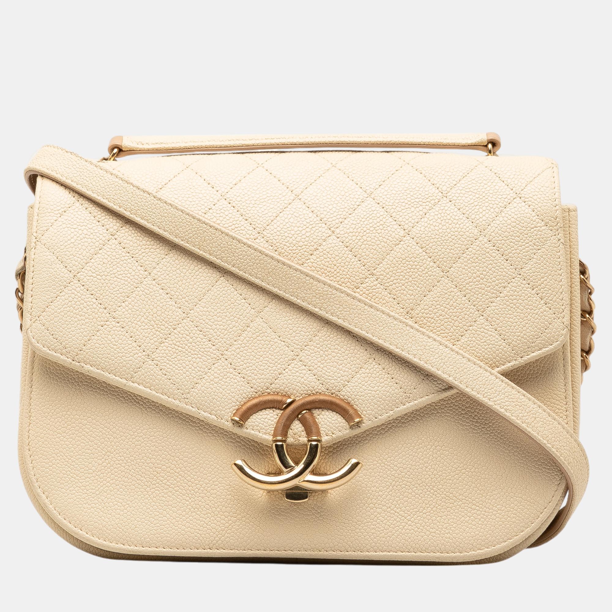 

Chanel Beige Medium Caviar Paris Cuba Thread Around Flap