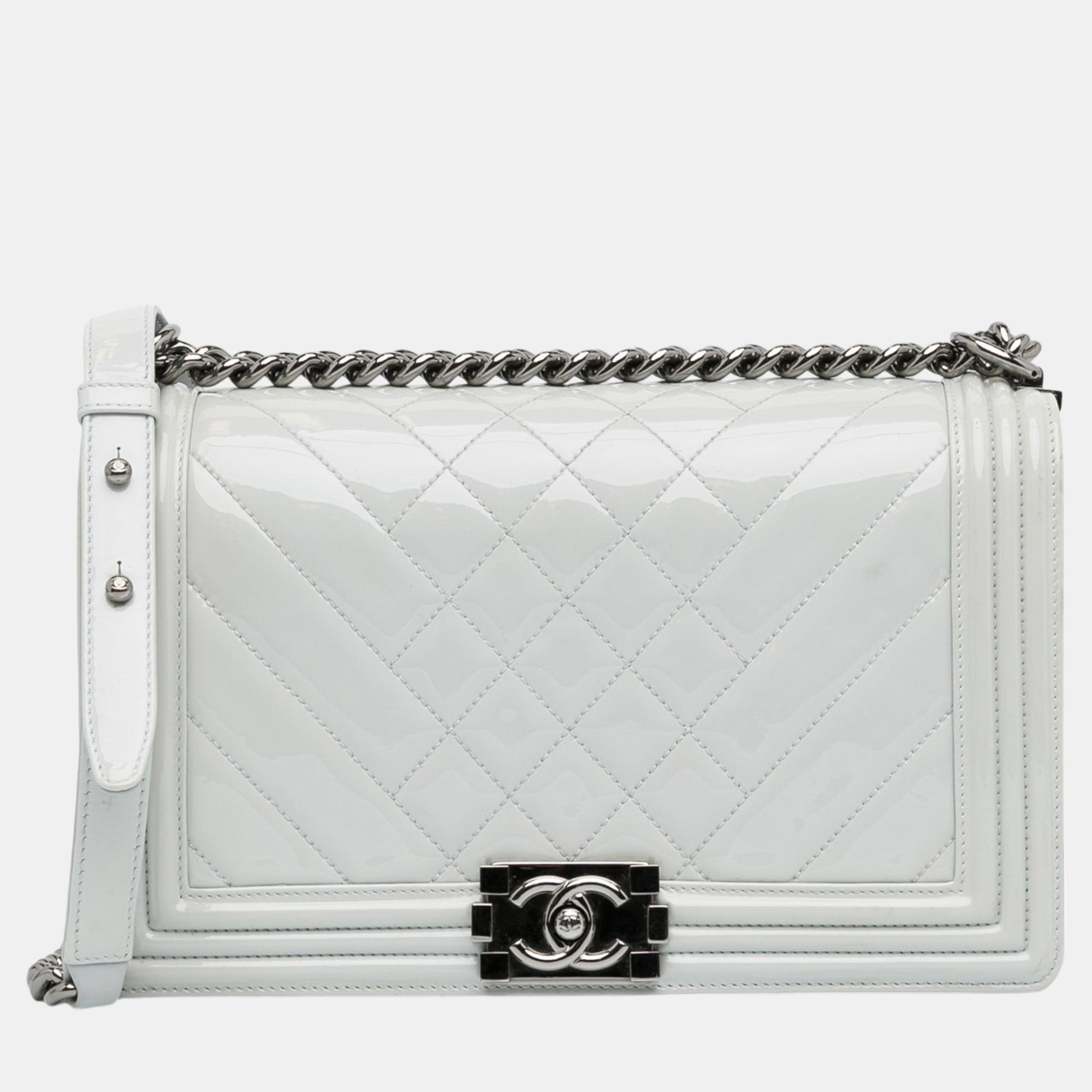 

Chanel White Medium Patent Boy Flap