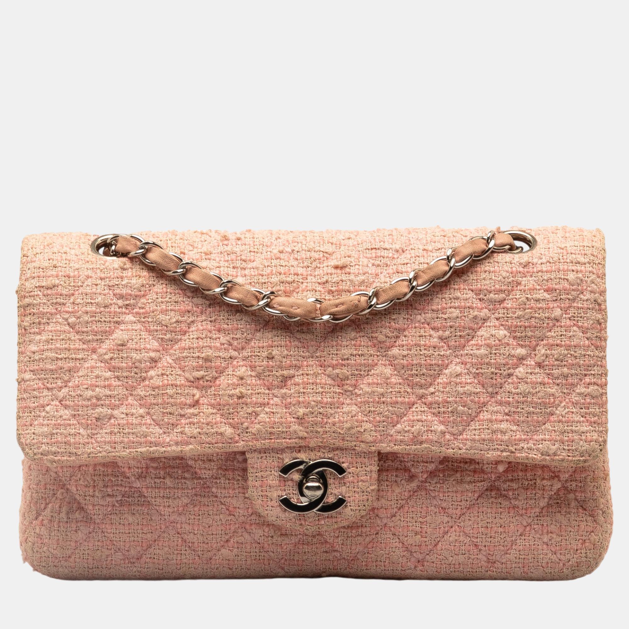 

Chanel Pink Medium Classic Tweed Double Flap