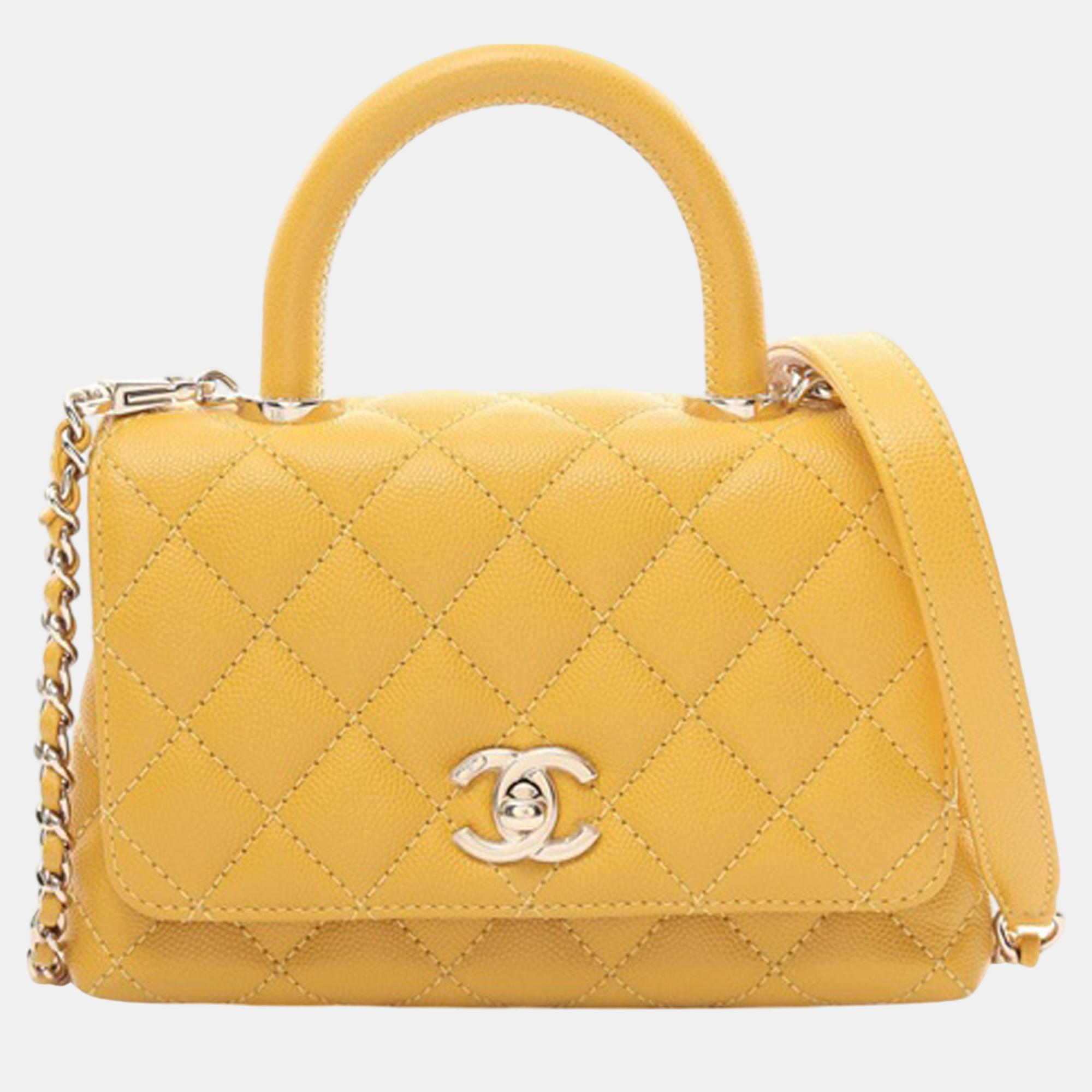 

Chanel Yellow Extra Mini Caviar Coco Top Handle