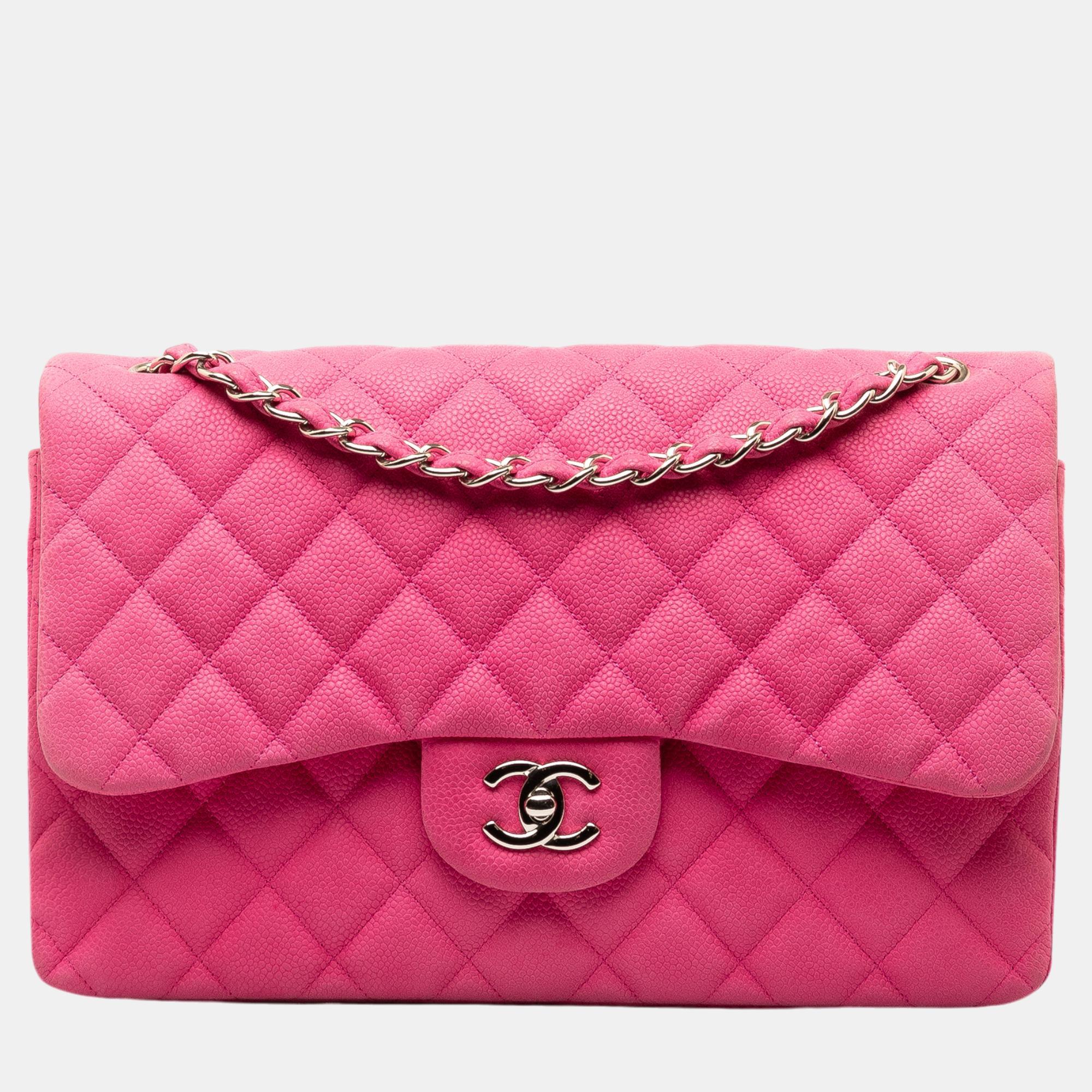 

Chanel Pink Jumbo Classic Caviar Double Flap