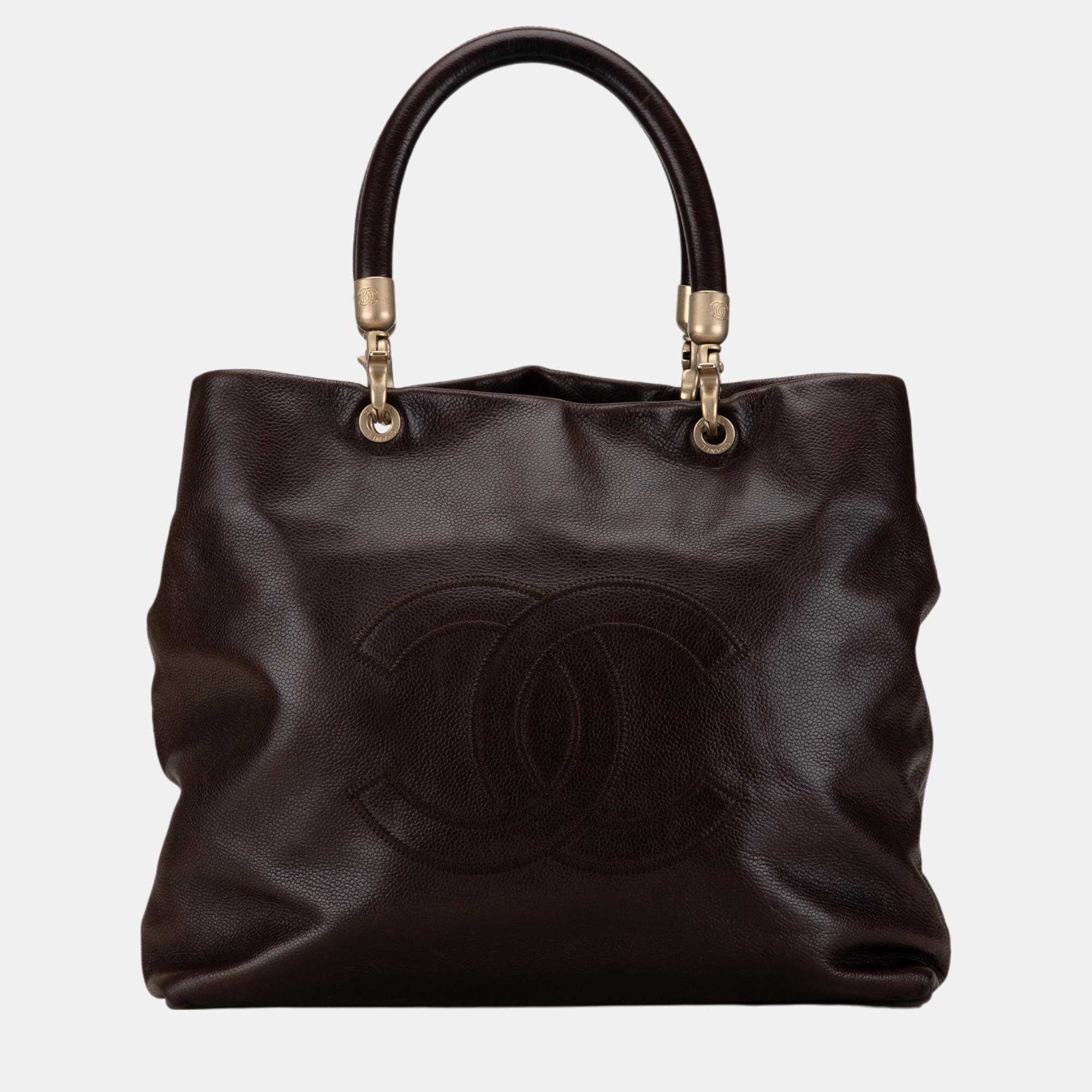 Pre-owned Chanel Brown Cc Caviar Tote