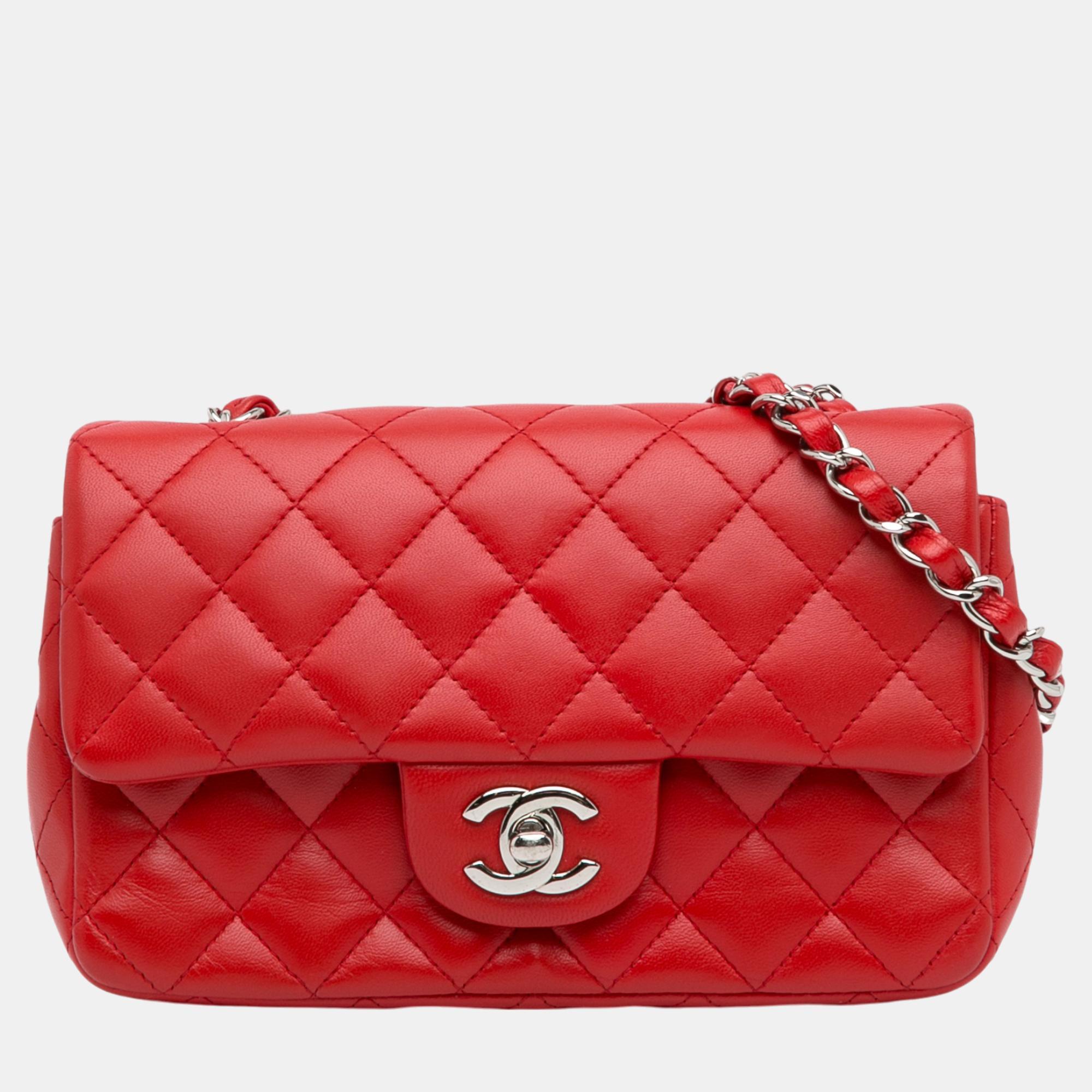 

Chanel Red Mini Rectangular Classic Lambskin Single Flap